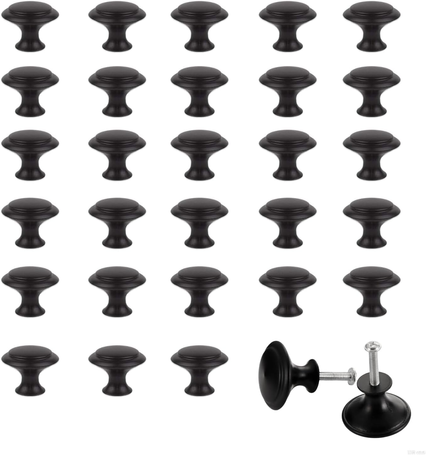 30 Pack Cabinet Knobs, 1-1/5 Inch Matte Black Drawer Knobs, Kitchen Cabinet Hardware & Pulls with Screws image number 3