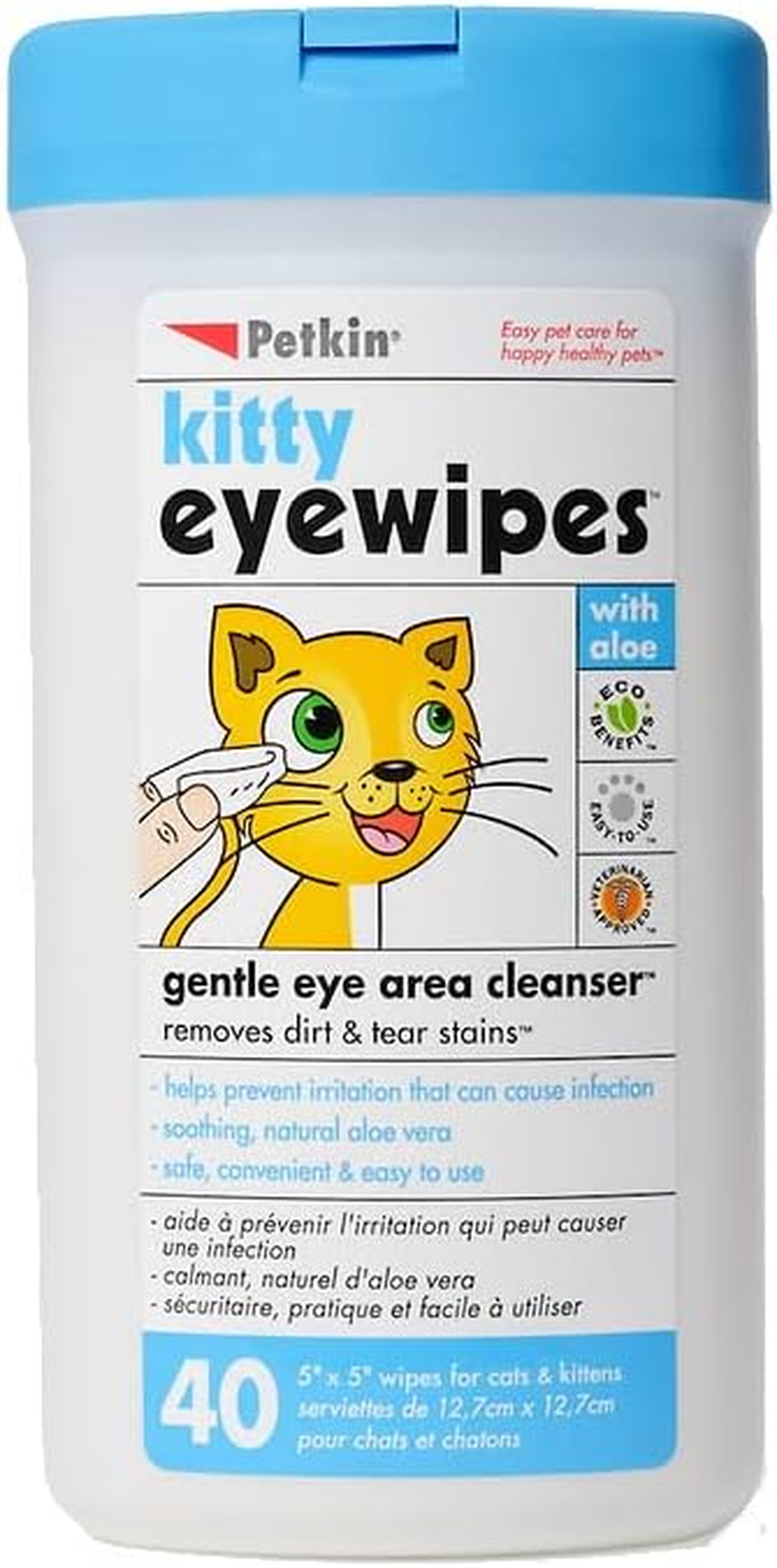 Petkin Kitty Eye Wipes, 40 Moist Wipes - Gentle Eye Cleaning Wipes Remove Dirt, Discharge, & Tear Stains - Safe, Convenient, Easy to Use Pet Wipes for Cats & Kittens - Ideal for Home or Travel image number 4