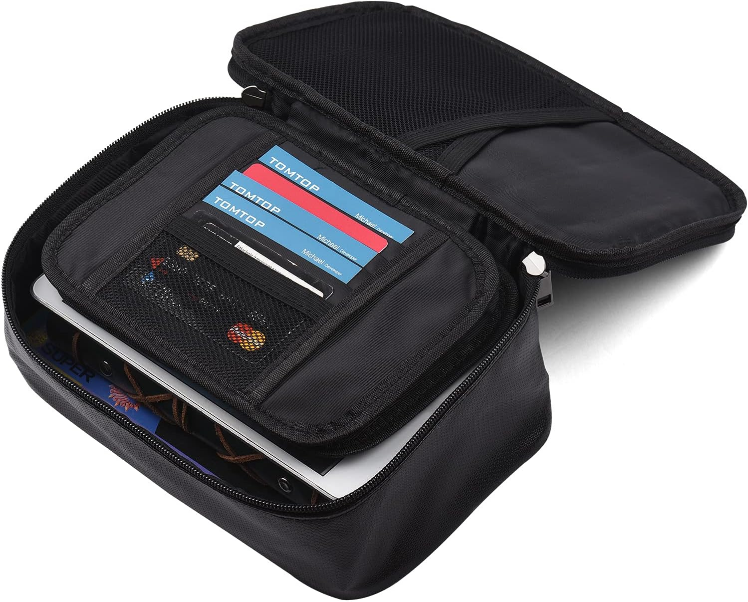 Domary Fireproof Bag, Fire & Water Resistant Money Pouch Multi-Layer Card, Zipper Closure & with Safe Lock for Home Office Travel Passport Certificates,For Office Workers and (With Lock 1) image number 4