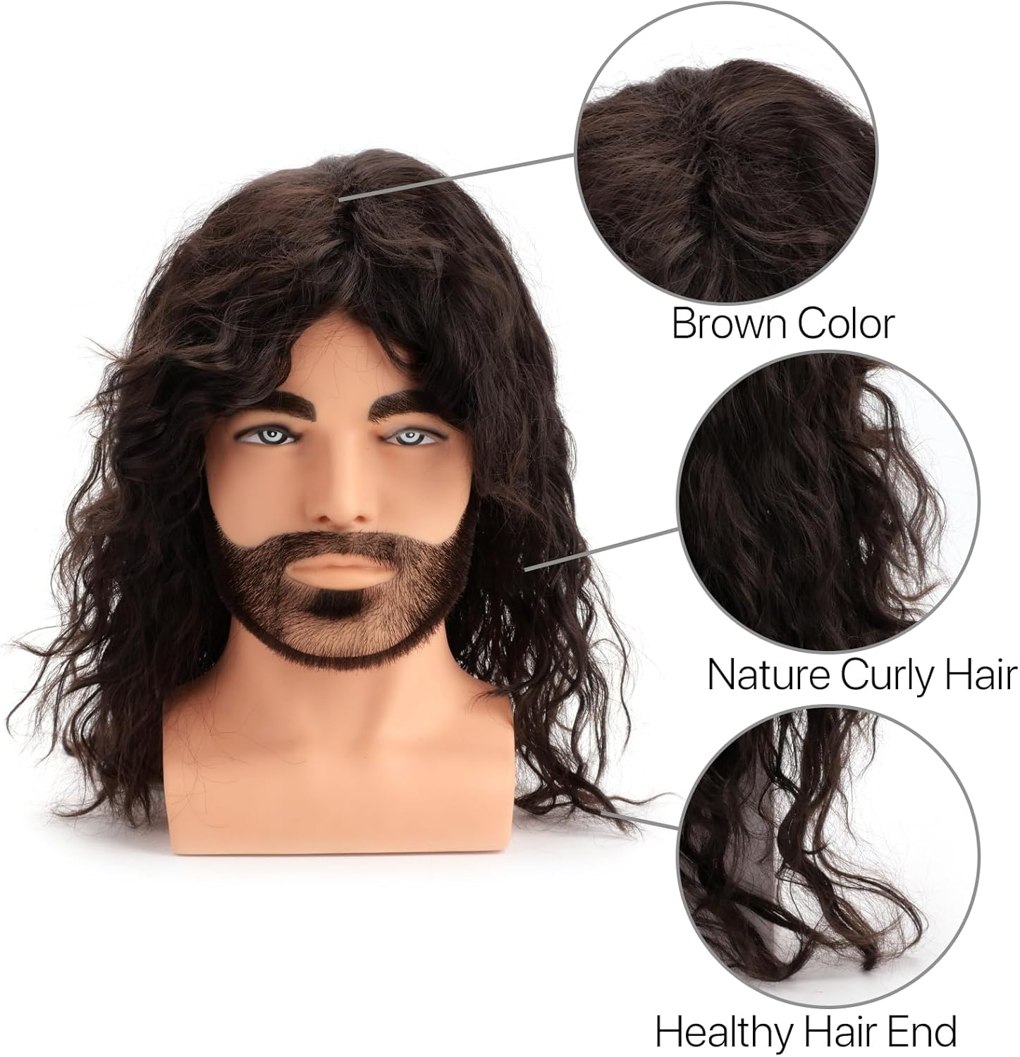 Black 80S Outfit for Men|Synthetic Curly Mens Wig|Long Rocker Wig for Men|Mens Wig for Party (Brown) - Black image number 5