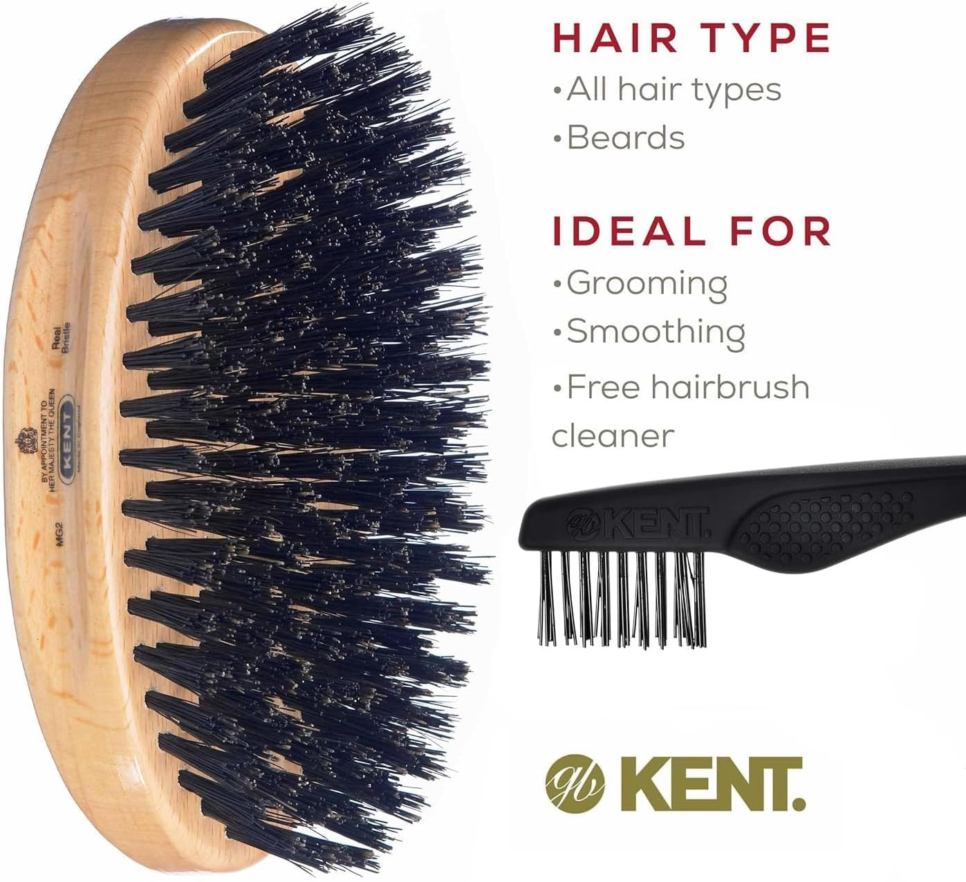 Kent Oval Beechwood Pure Bristle Hair Brush, Black image number 3