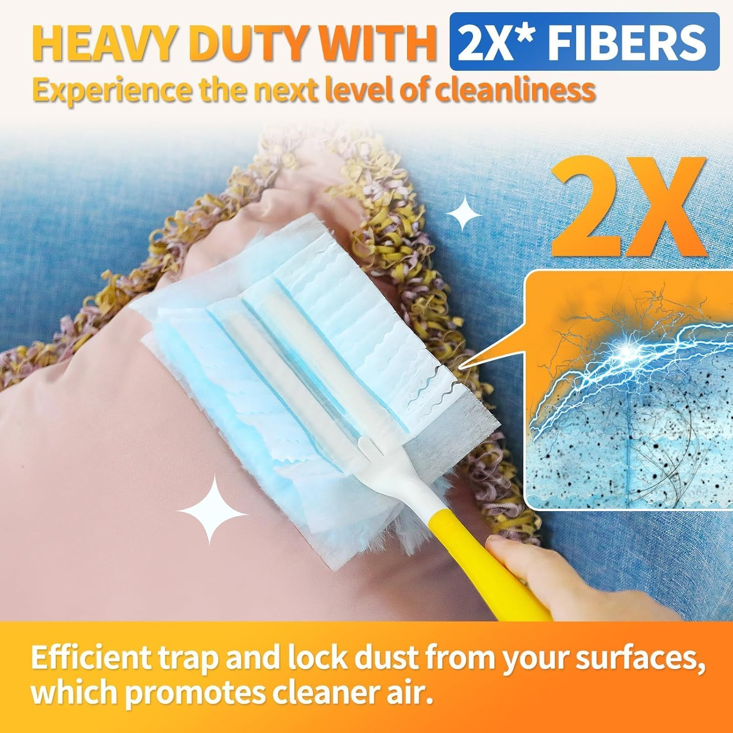 Dusters for Cleaning, 30 PCS Duster Refills with 1 Yellow Handle, Blue-White Core Duster for Multi-Surface Cleaning, Heavy Duty Unscented Replacement, Compatible with 180&deg; Use image number 4