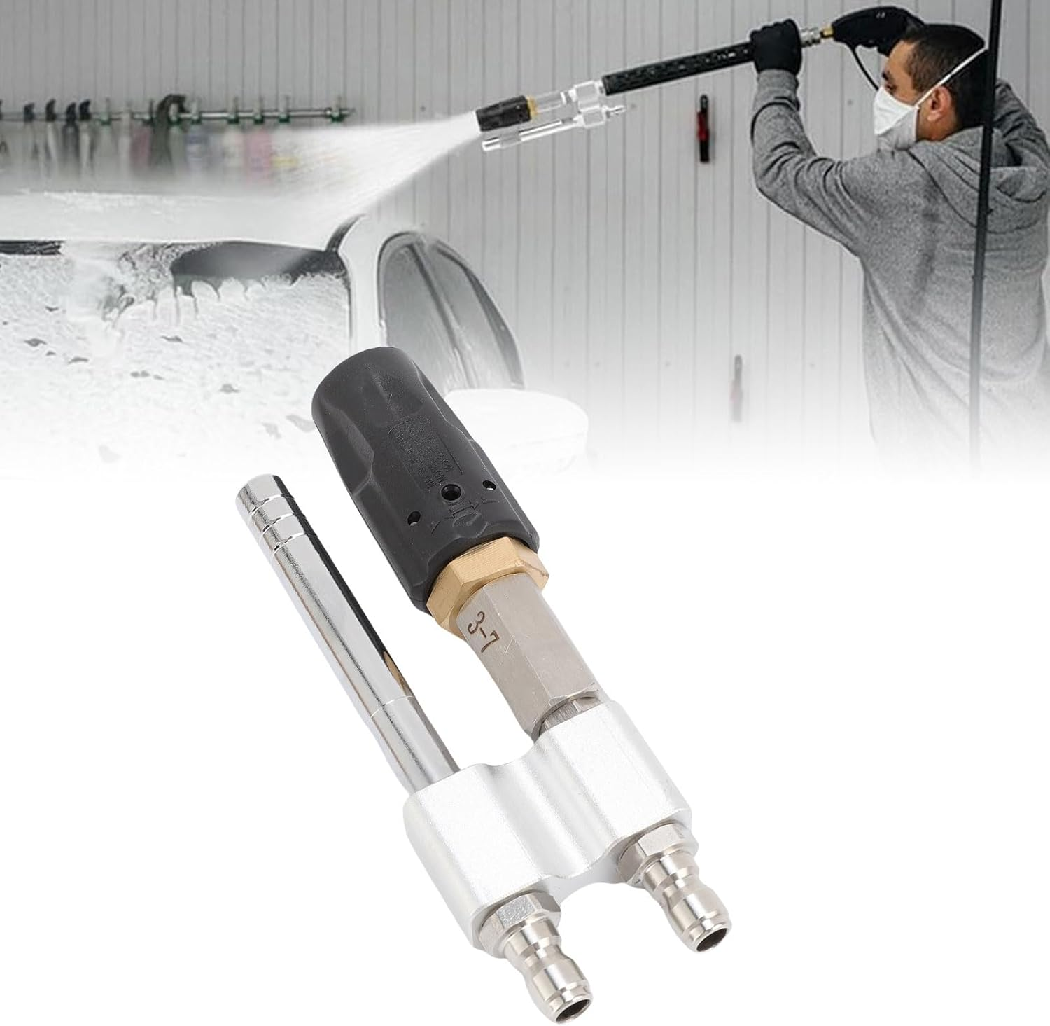 Hyuduo Pressure Washer Nozzles M5 Twist-Away Downstream Soft Wash Nozzle 1/4" Quick Connect Stainless Steel Long Reach 3-7 GPM for High Walls Cleaning with Swivel image number 5