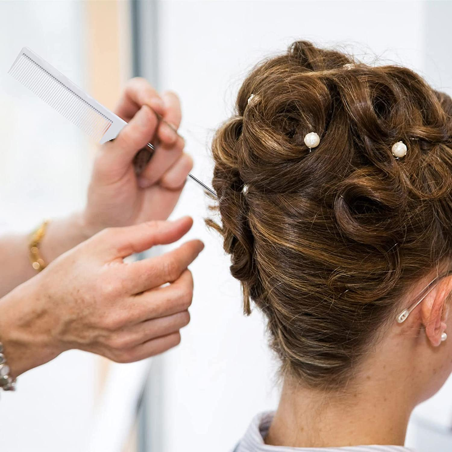 5 Pieces Rat Tail Comb Steel Pin Rat Tail Carbon Fiber Heat Resistant Teasing Combs with Stainless Steel Pintail image number 2