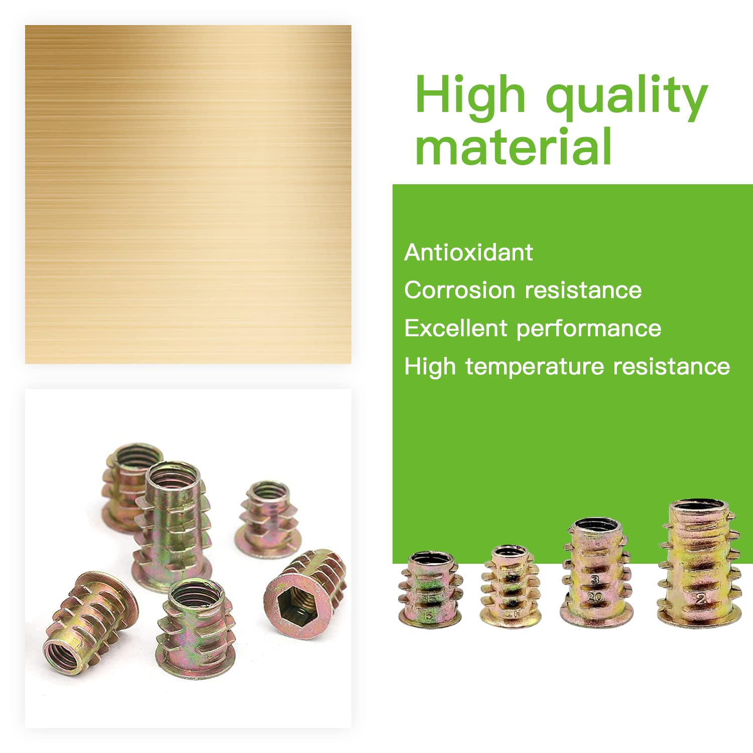 Vlookee 130PCS Metric Threaded Inserts Nuts Assortment Tool Kit,Hex Head Barbed Trapezoidal Nuts,M4 M5 M6 M8 M10 Metric Insert Nuts,Zinc Alloy T-Shaped Nut for Mechanical DIY Furniture