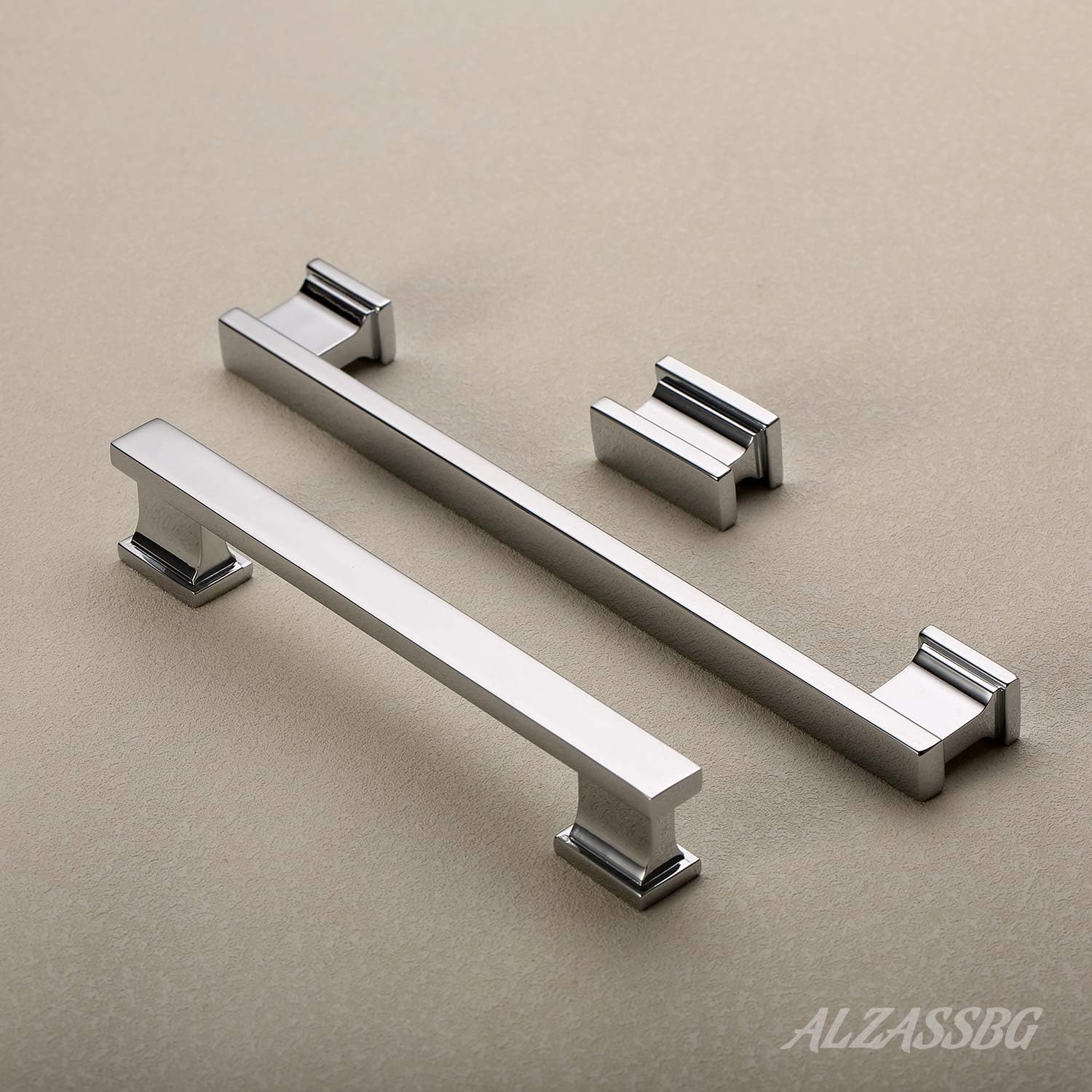 Alzassbg 10 Pack Polished Chrome Cabinet Knobs, 1.46 Inch(37Mm) Rectangle Kitchen Hardware Knobs for Cabinets and Drawers AL6061CP image number 2