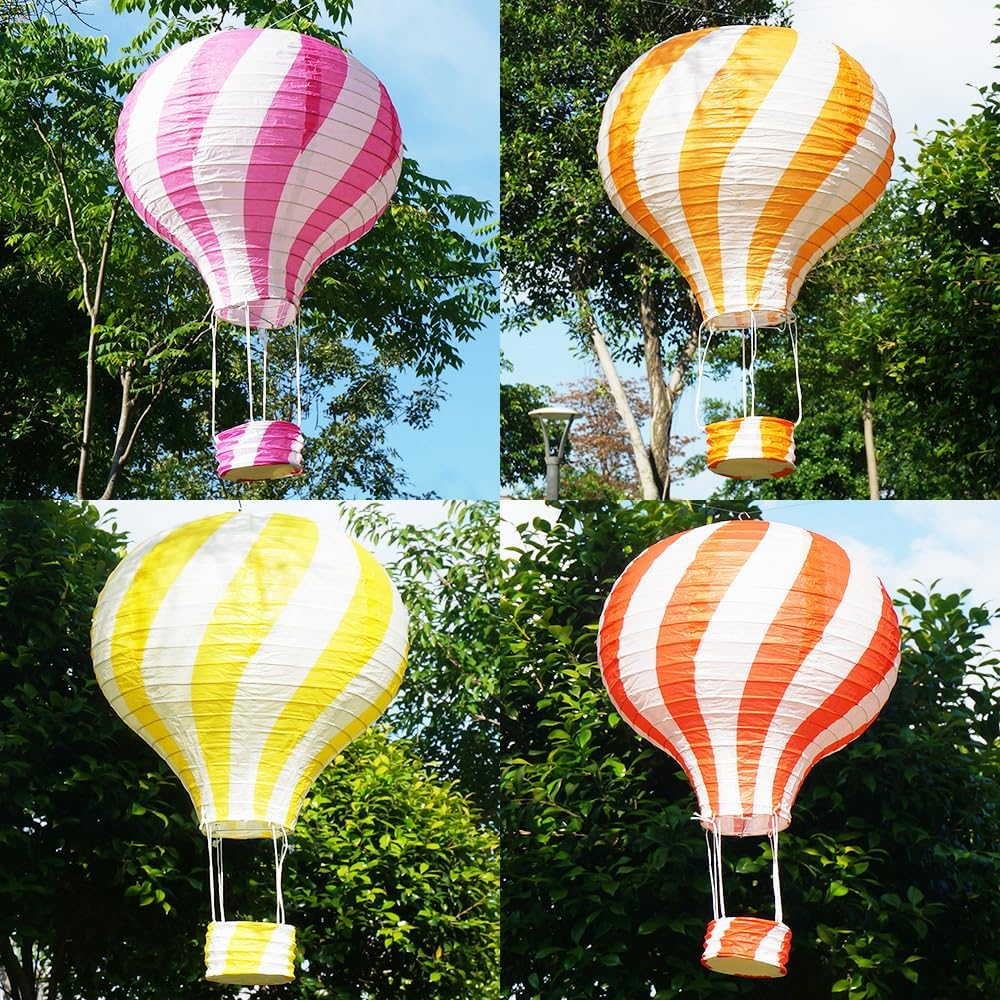 ANJOGIFT 8 PCS 12 Inch Diagonal Stripe Hot Air Balloon Paper Lanterns Chinese Japanese Style Thick Rice Paper Lanterns Indoor Outdoor Decoration for Christmas Valentine&rsquo;S Day Wedding Anniversary