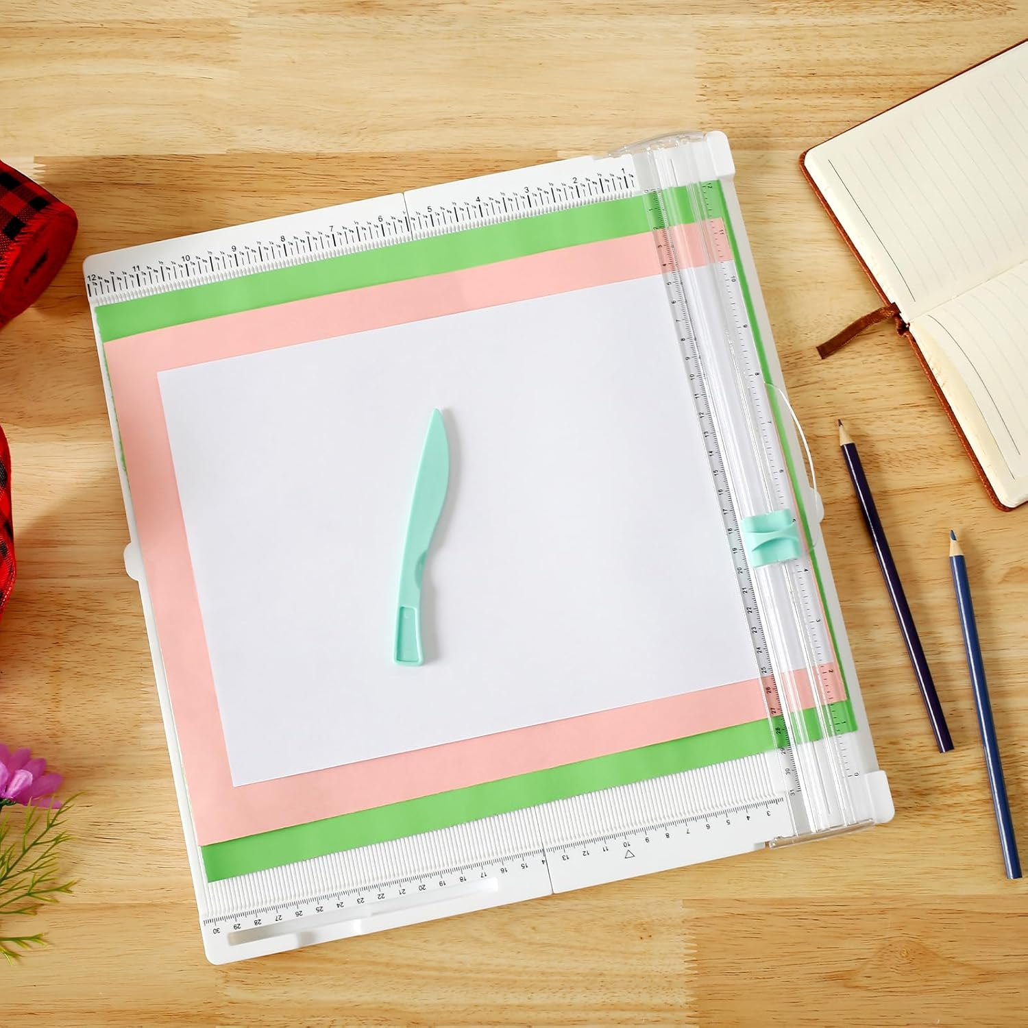 Abizarch Paper Trimmer with Scoring Cutter A4 Size Craft and Office Paper Cutter Foldable Portable Paper Slicer with Scale for Craft Paper Photo Cardstock Card Scrapbooking Zhazhamo(White) image number 2