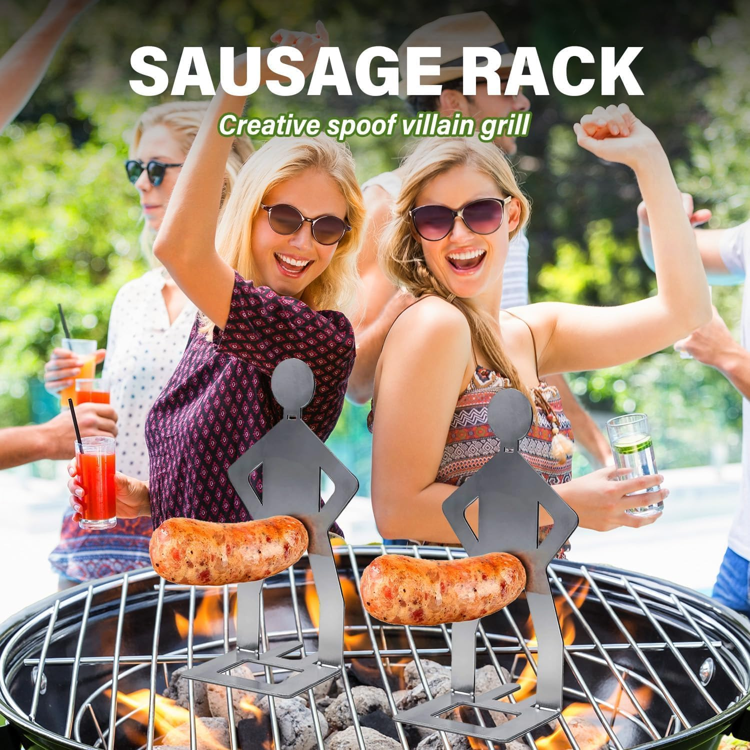 HOLDAWN 2 Pack Stainless Steel Snag BBQ Stand, Funny Men Shape Sausage Grill for Camping, Beach & Backyard image number 2