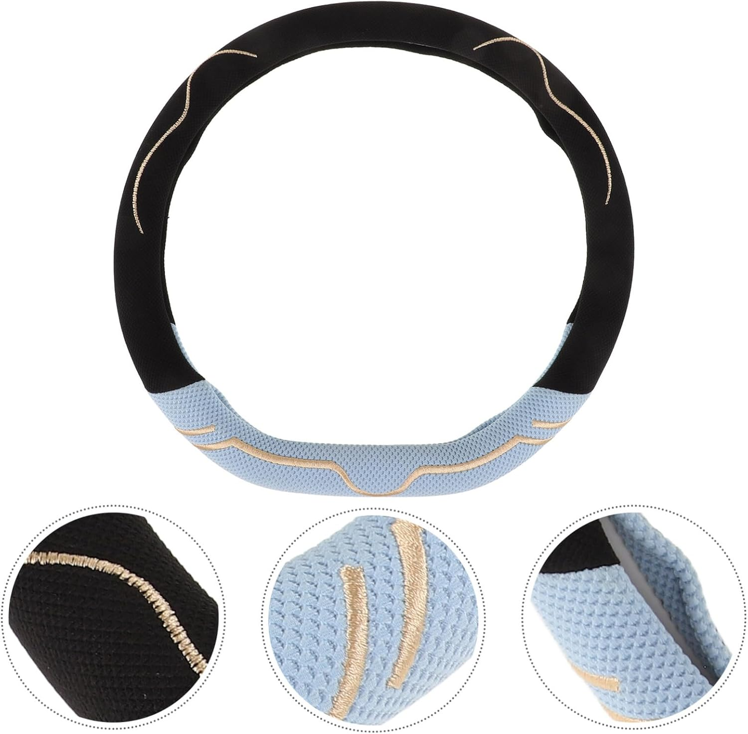 Anneome Universal 38Cm D-Shape Steering Wheel Cover Breathable Ice Silk Fabric, Thin Stretch Steering Cover for All-Season Car Interior Protection