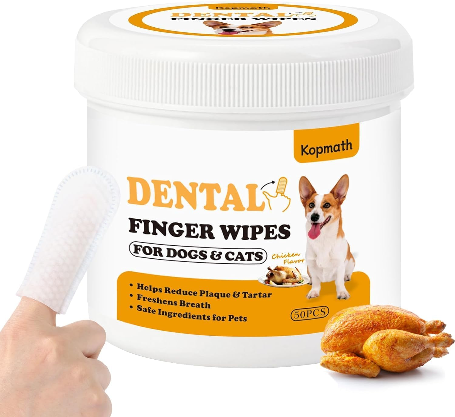 Teeth Cleaning Finger Wipes, Dog Dental Wipes, Reduce Plaque & Tartar, Freshen Breath, Safe & Natural Pet Dental Wipes for Dogs Teeth, Portable Dog Tooth Wipes for Cats,50 Ct, Chicken Scent image number 4