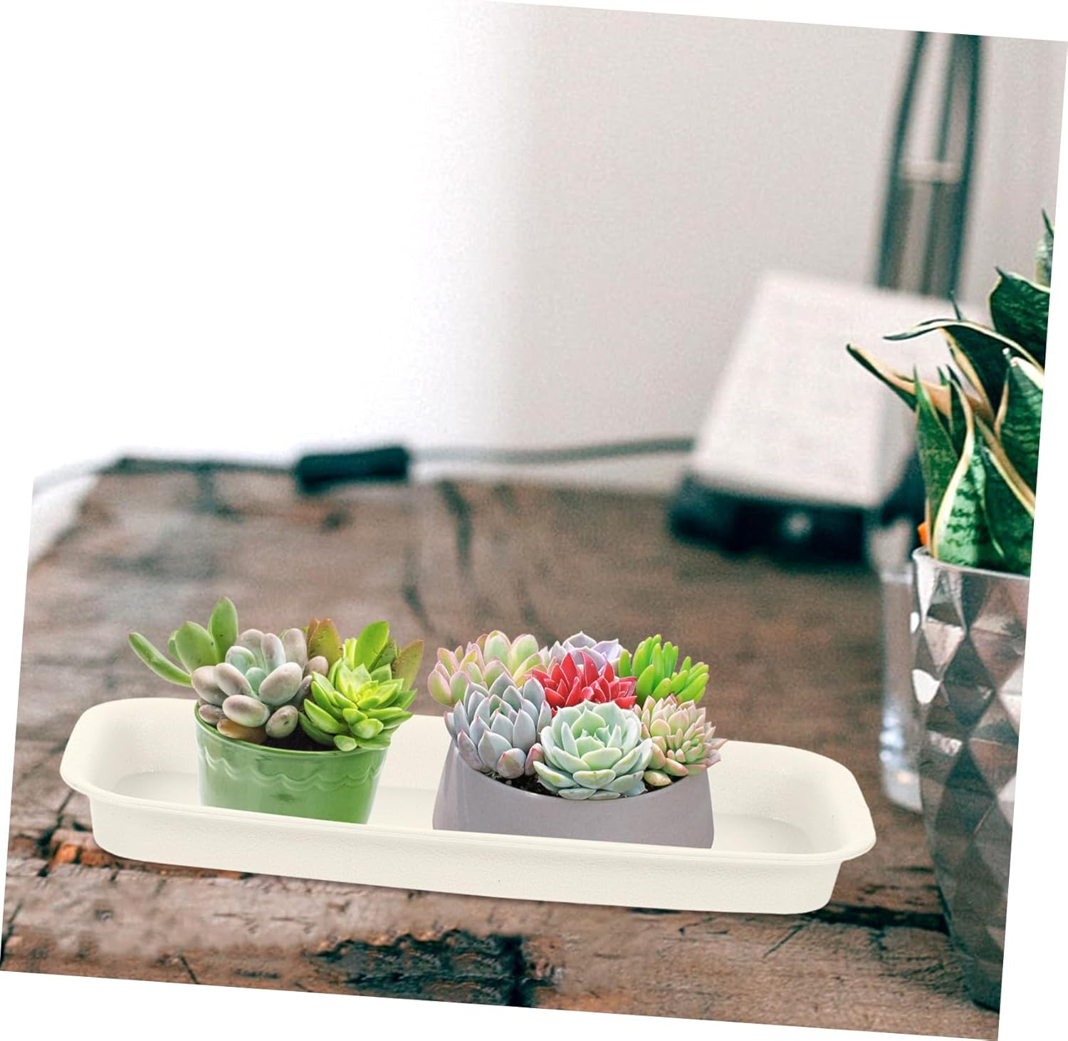 3Pcs Rectangular Plastic Flowerpot Trays Balcony Gardening Pot Drip Saucers 21X8.5Cm Leakproof Water Collecting Plates for Indoor Outdoor Plant Containers image number 1