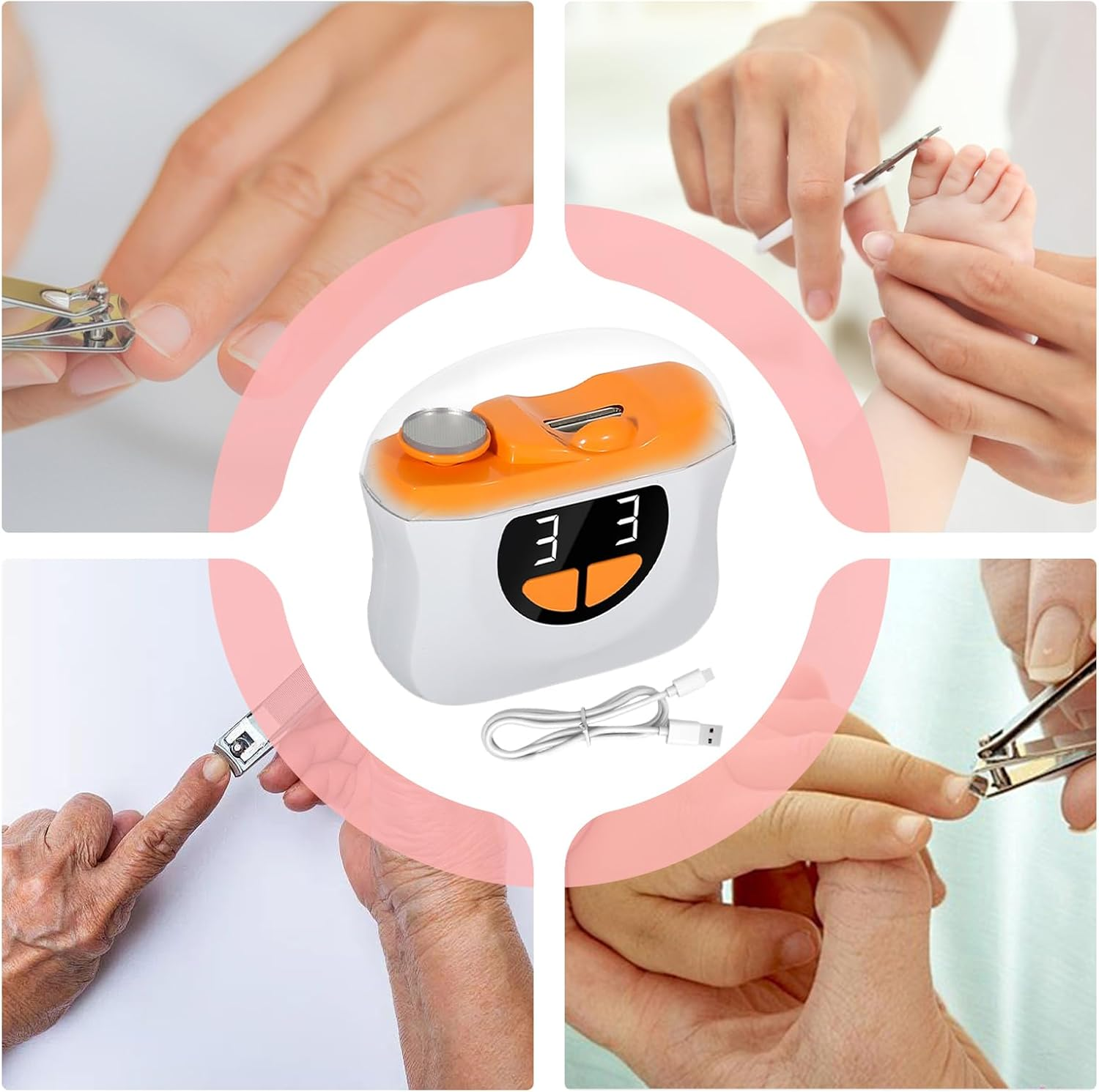 Lisutupode Automatic Nail Clipper | Polishing Automatic Fingernail Trimmer | LED Nail Polishing Cutter with 3-Speed Settings & Scraps Storage for Baby Care Seniors & Home Manicure