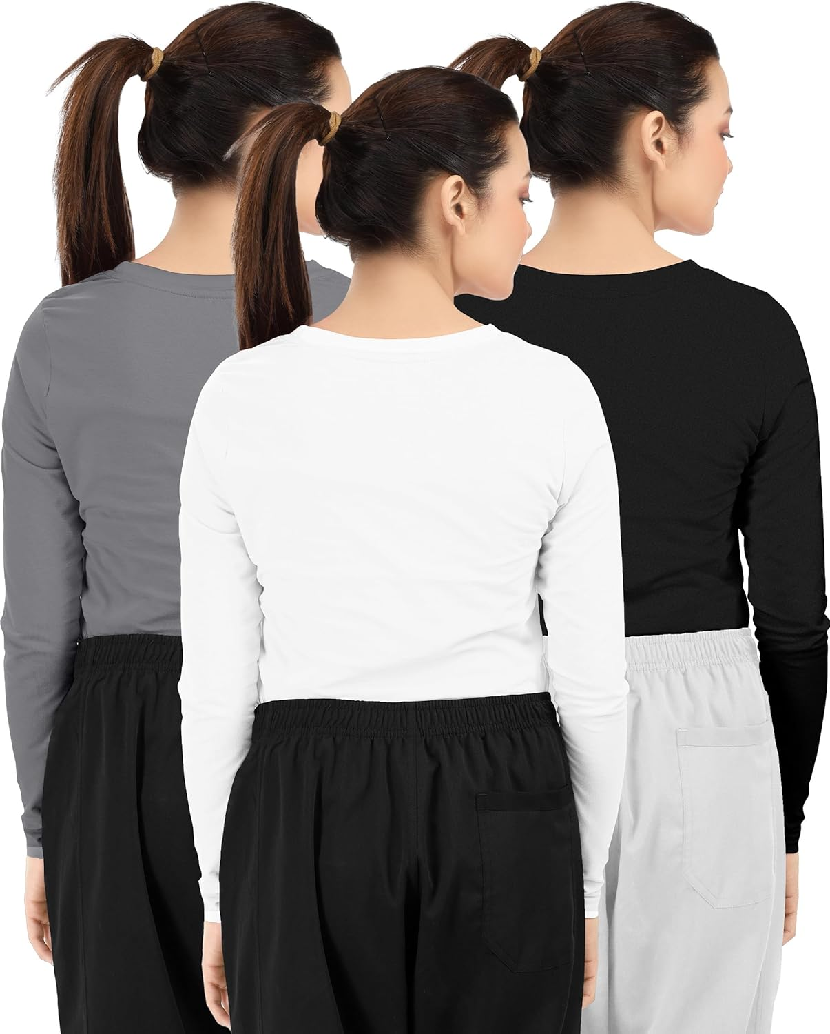 NY Threads 3 Pack Womens under Scrub Long Sleeve T-Shirt Slim Fit Underscrub Comfort Tee image number 6