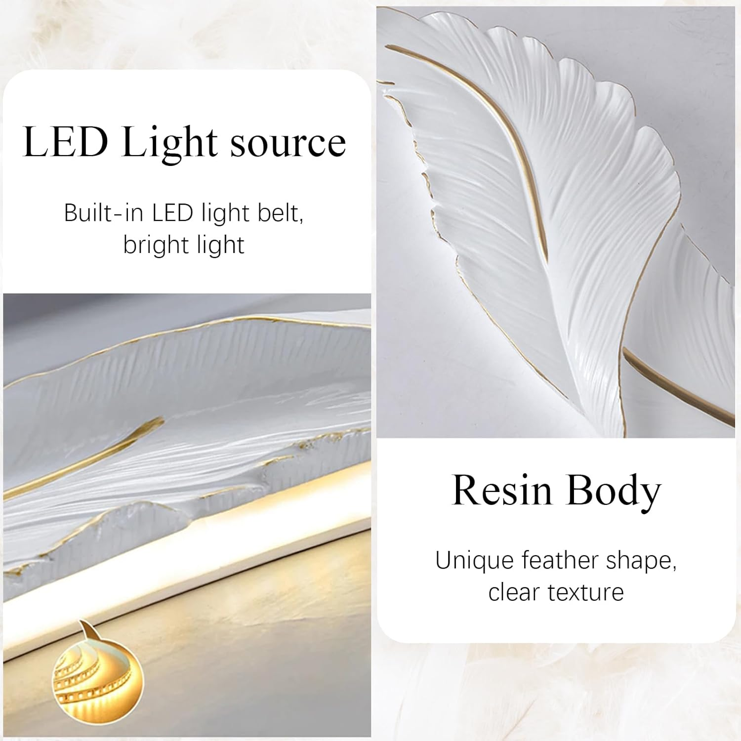 LED Feather Wall Sconce Nordic White Wall Light Living Room Wall Lamp, Creative Resin Wall Mount Lighting Fixture for Bedroom Restaurant Home Indoor Wall Wash Lights XXZ image number 3