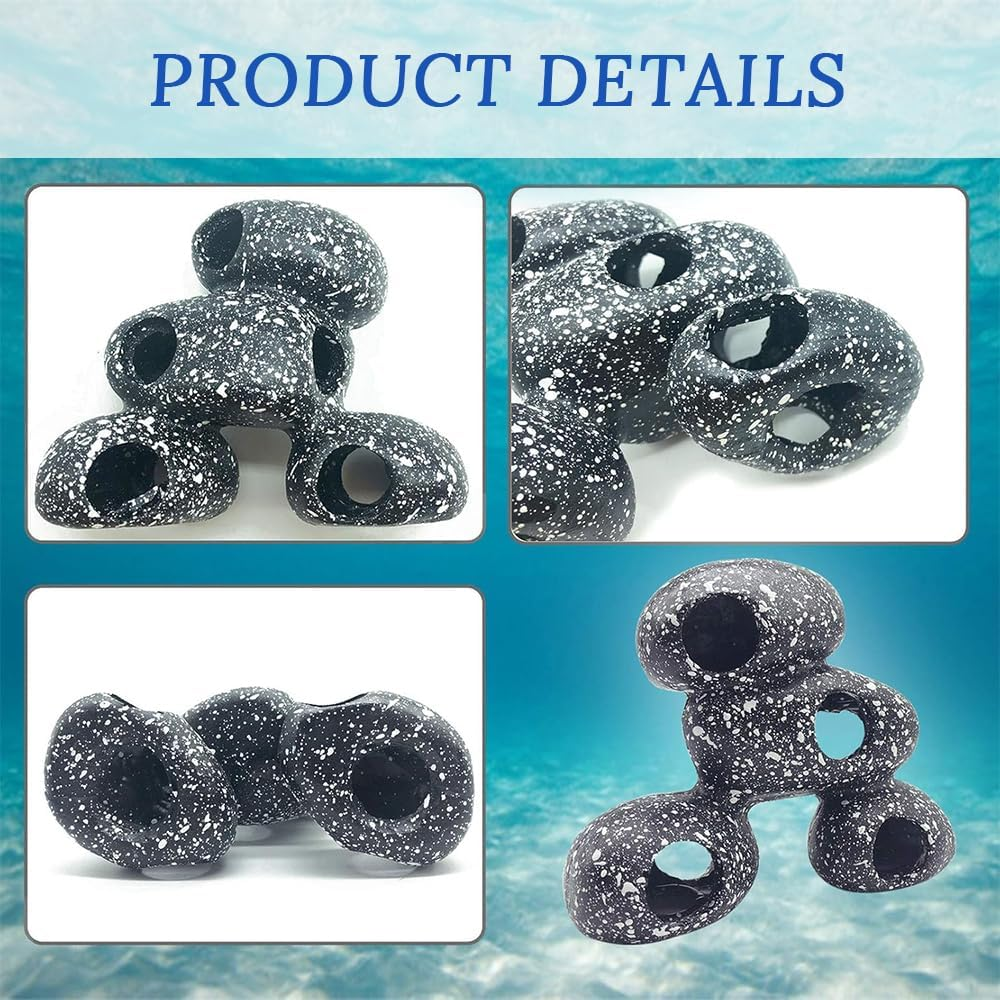 Aquarium Stone Hideout Decoration, Fish Tank Landscaping Decoration, Betta Fish Cave Hideout for Aquatic Pets Breeding, Playing, Resting, Shrimp, Dwarf Snapper (Black) image number 1