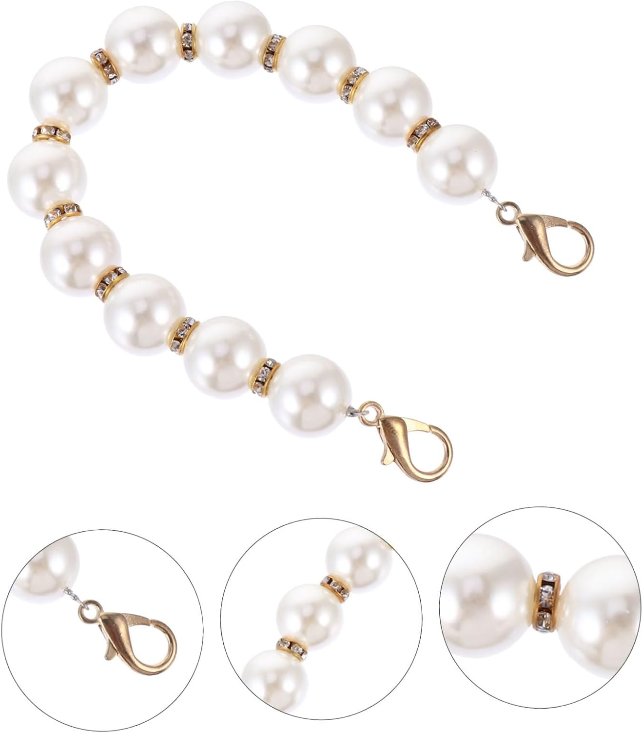 LALAFINA 3Pcs Pearl Handbag Chain Replacement Strap and Metal Buckle for Women Travel Accessories and Bag Decoration image number 1