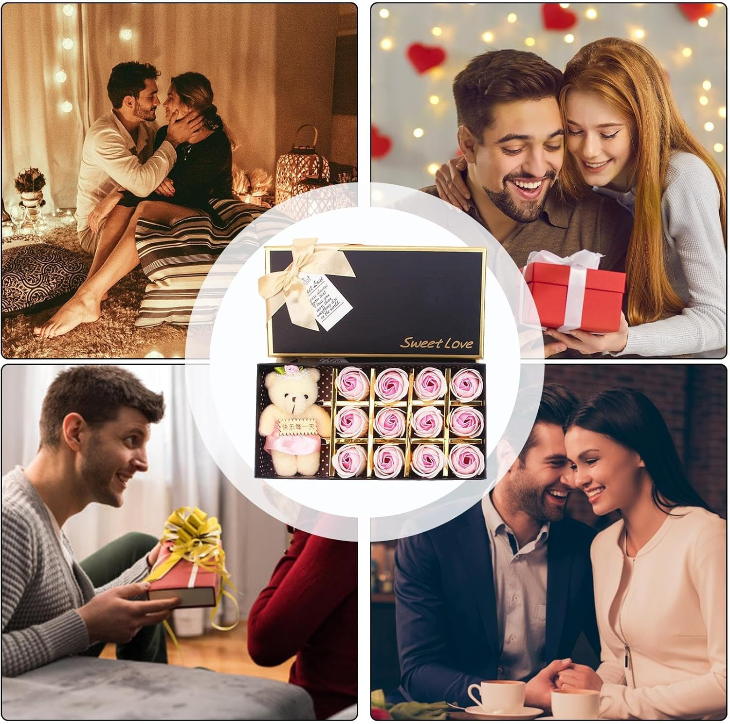 Misaakoeq Floral Scented Bath Soapbar Flower Petals | 12 Petals Shaped Soapbar with Bear Doll | Romantic Cute Soapbar for Women Teens Girls Mom - White Powder image number 3