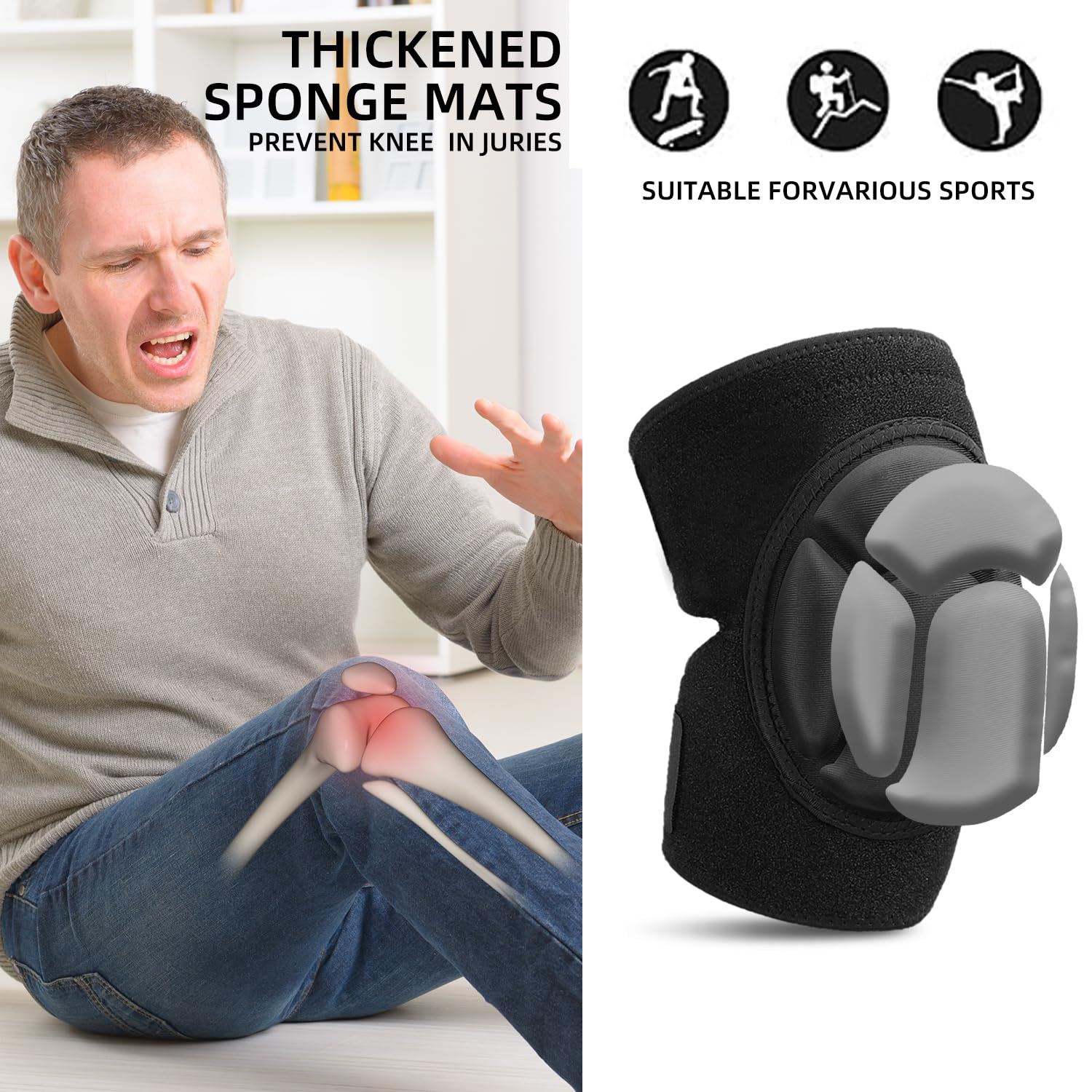 Knee Pads with 18Mm EVA Foam - Anti-Slip & Shock Absorption for Gardening, Construction, Sports Volleyball, Floor Cleaning - Work Anti-Collision Knee Protectors (2 Pcs) image number 1