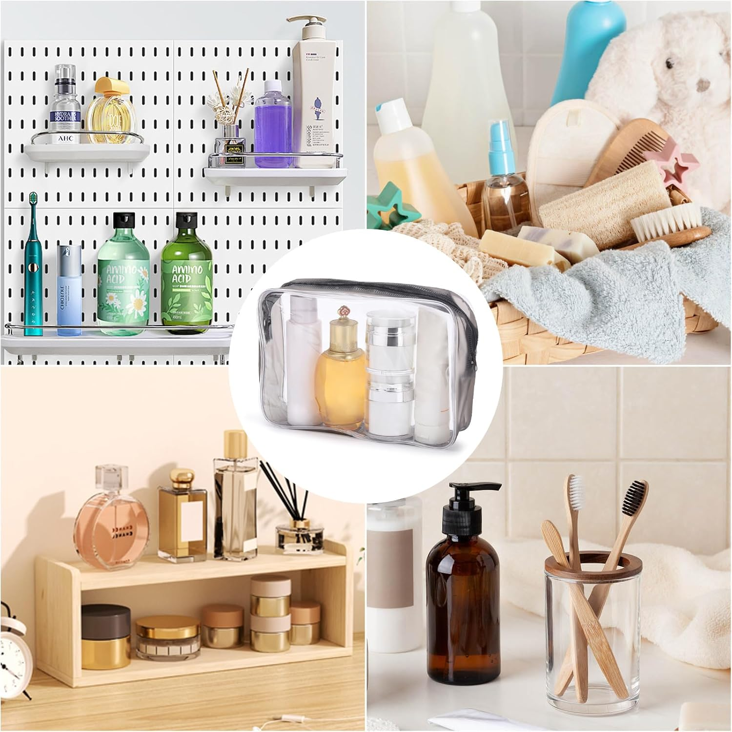 Tbestmax 10 Pcs Clear Cosmetic Bags Makeup Bags Portable Waterproof Travel Toiletry Bags Organizer, Large - Matte Black, Large, Minimalist image number 3