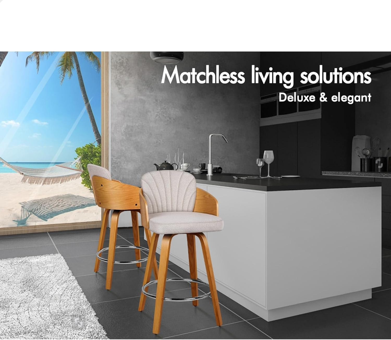 ALFORDSON 2X Bar Stools, Adjustable Kitchen Stools in 66Cm Seat Height, Swivel Fabric Home Bar Counter Barstools with Chrome Steel Footrest, Dining Chair with Anti-Slip Floor Protector, Alice Grey image number 4