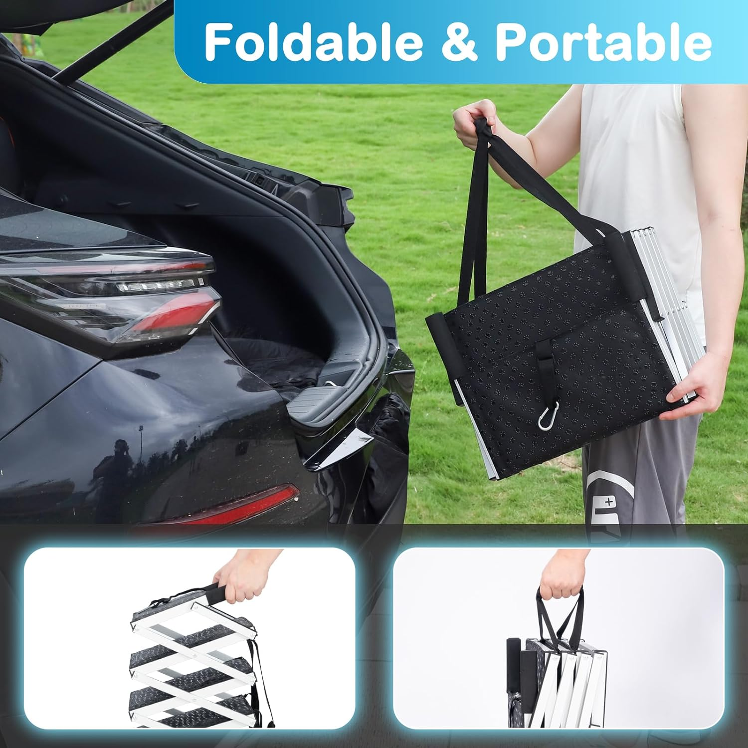 Uross Dog Stairs for Car 4 Steps - Aluminum Dog Ramp Step Stairs for Car and Small SUV, Large Dogs,Telescoping Dog Pet Step Stairs Ladder for Truck, Supports up to 90.7KG image number 3