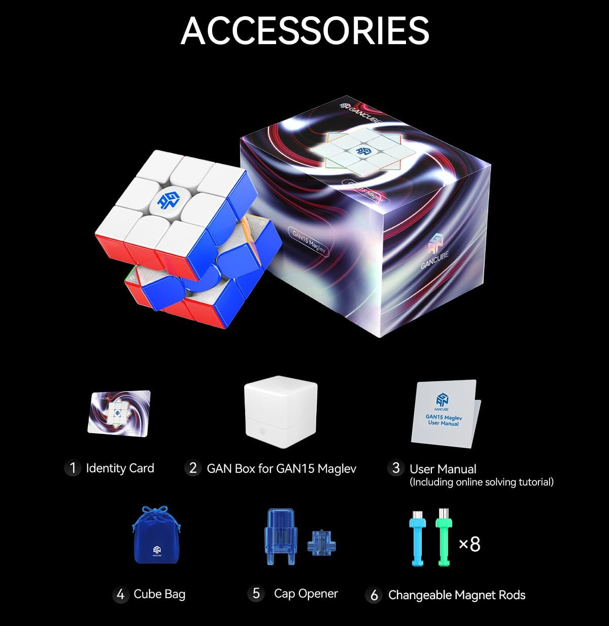 Cubershop GAN 15 Maglev UV Coated, 2024 New Gans Premium GAN 15 M Flagship 3X3 Maglev Magnetic Speed Cube, Stable & Fast 56Mm Magic Cube Puzzle (GAN15 Maglev UV, Glossy Surface+Primary Internal)