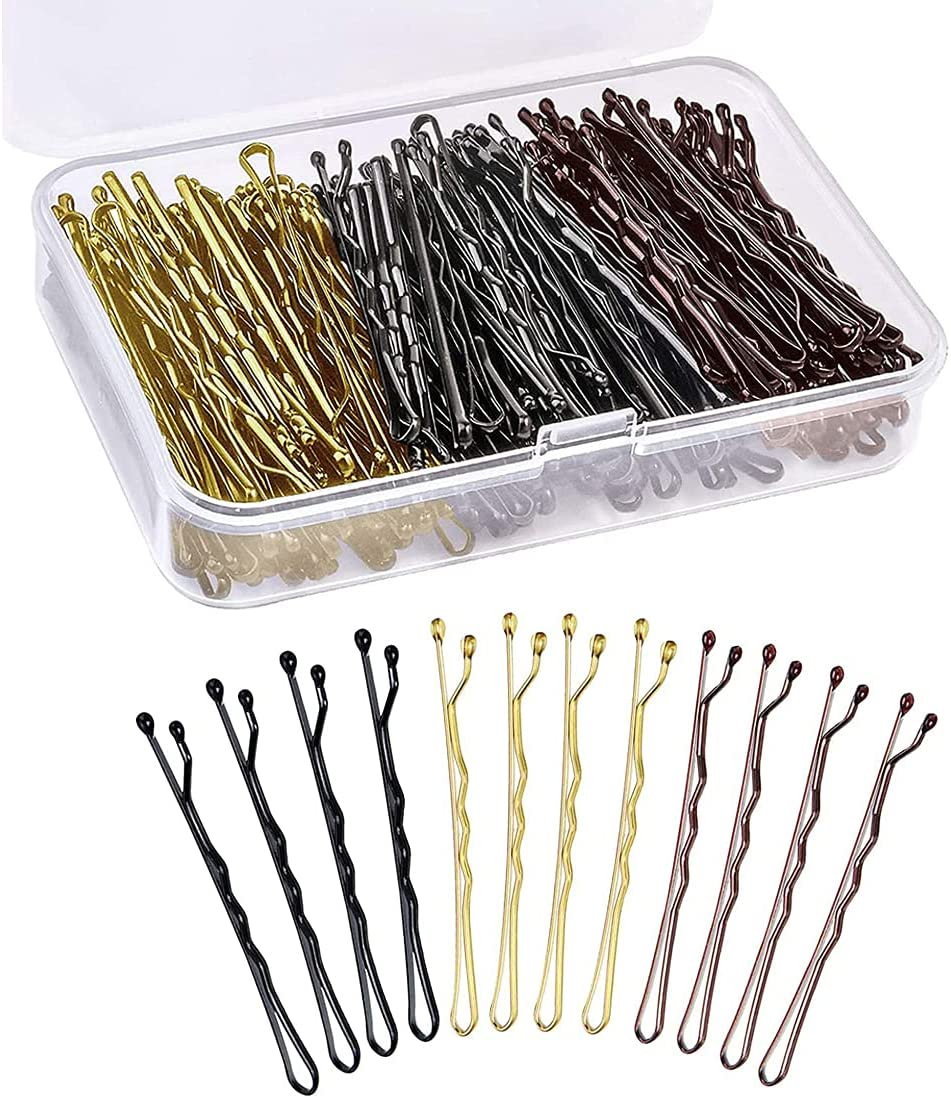 Mixed Bobby Pins,150 Pcs Hair Pins Hair Grips Blonde/Black/Coffee for Women with Box(5 Cm/2.2 Inches)