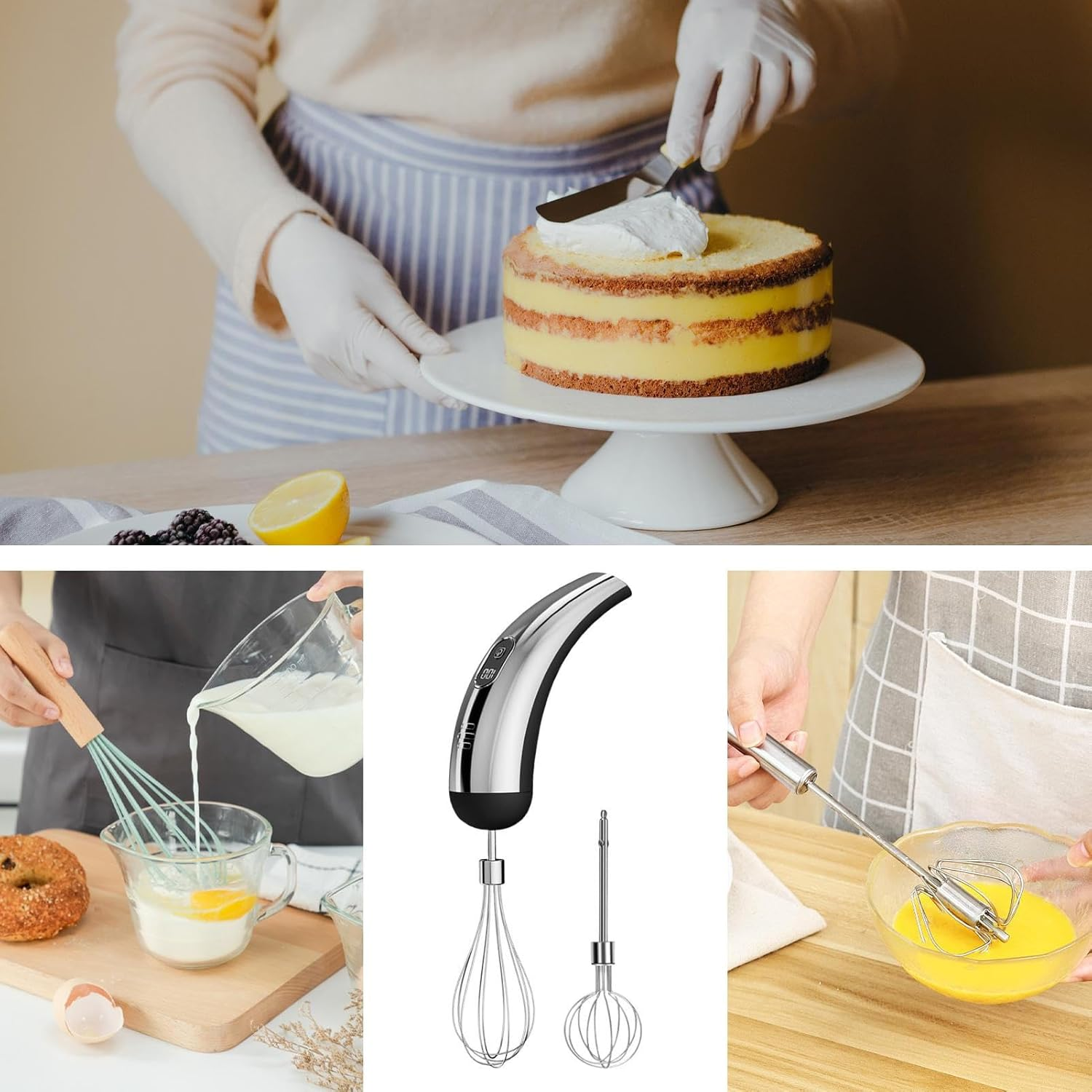 Handheld Mixer - Stainless Steel 5 Adjustable Speed - Electric Hand Blender,For Cooking Baking Cake Dough Cream Batter Food Drink Home - Silver Black image number 4
