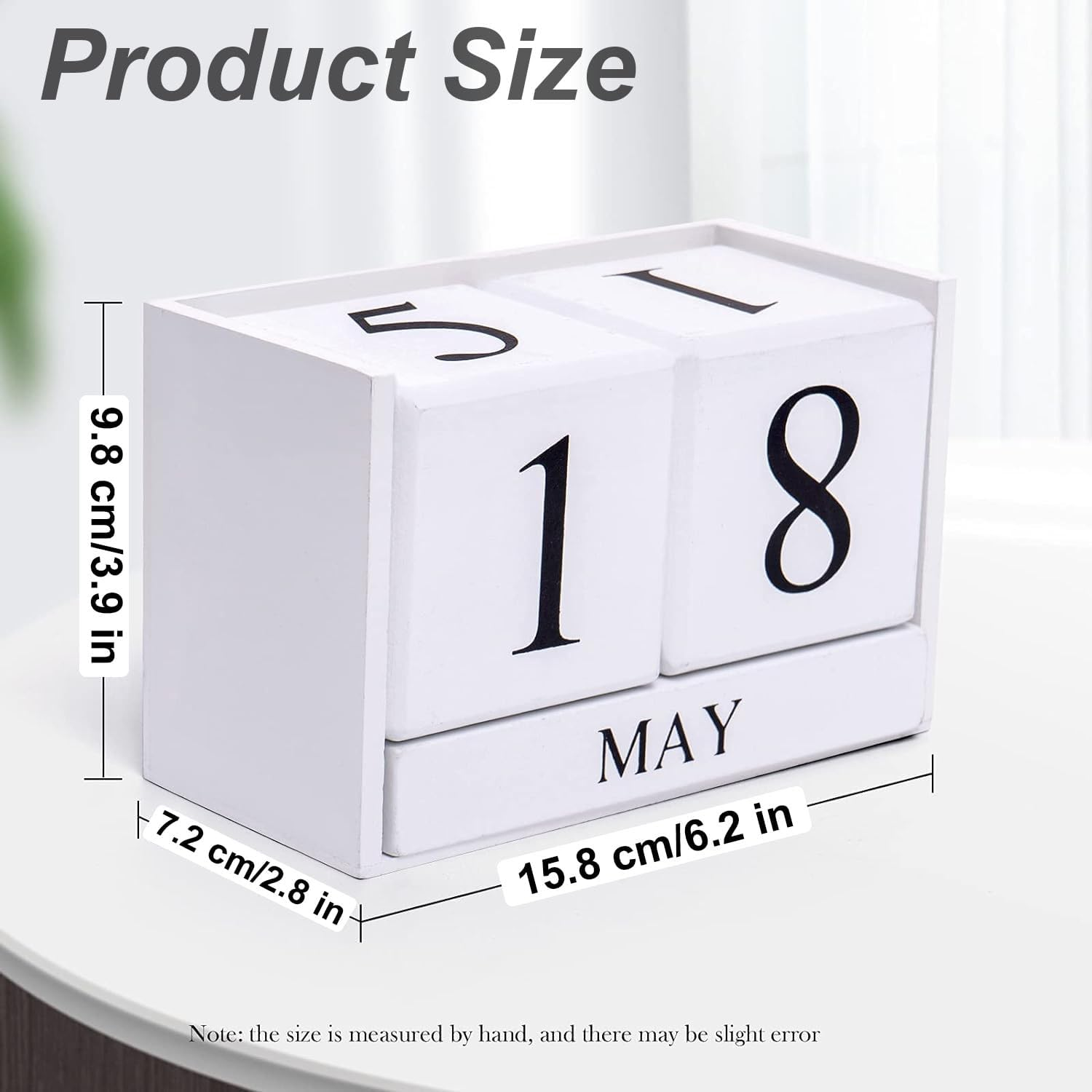 Wooden Perpetual Desk Calendar Blocks, Teacher Desk Decor Wood Desktop Calendar Month Date Display Home Office Desk Accessories Gifts for Women Men (White) image number 3