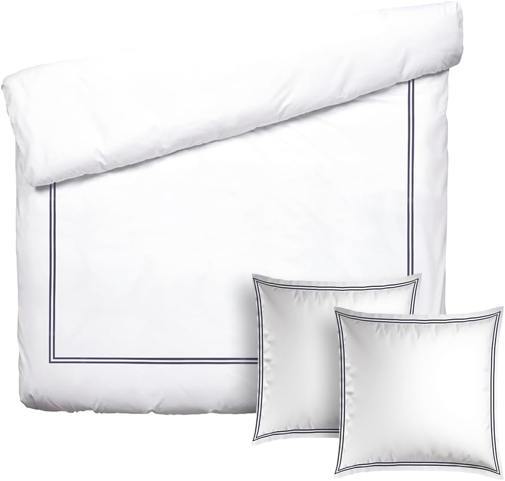 Pure Cotton 3-Piece Double Bedding Set - Duvet Cover 260 X 240 Cm & 2 Pillowcases 63 X 63 Cm - 100% Cotton Satin, 80 Thread Count, 120 GSM - Oeko-Tex Certified - Silhouette - White/Taupe