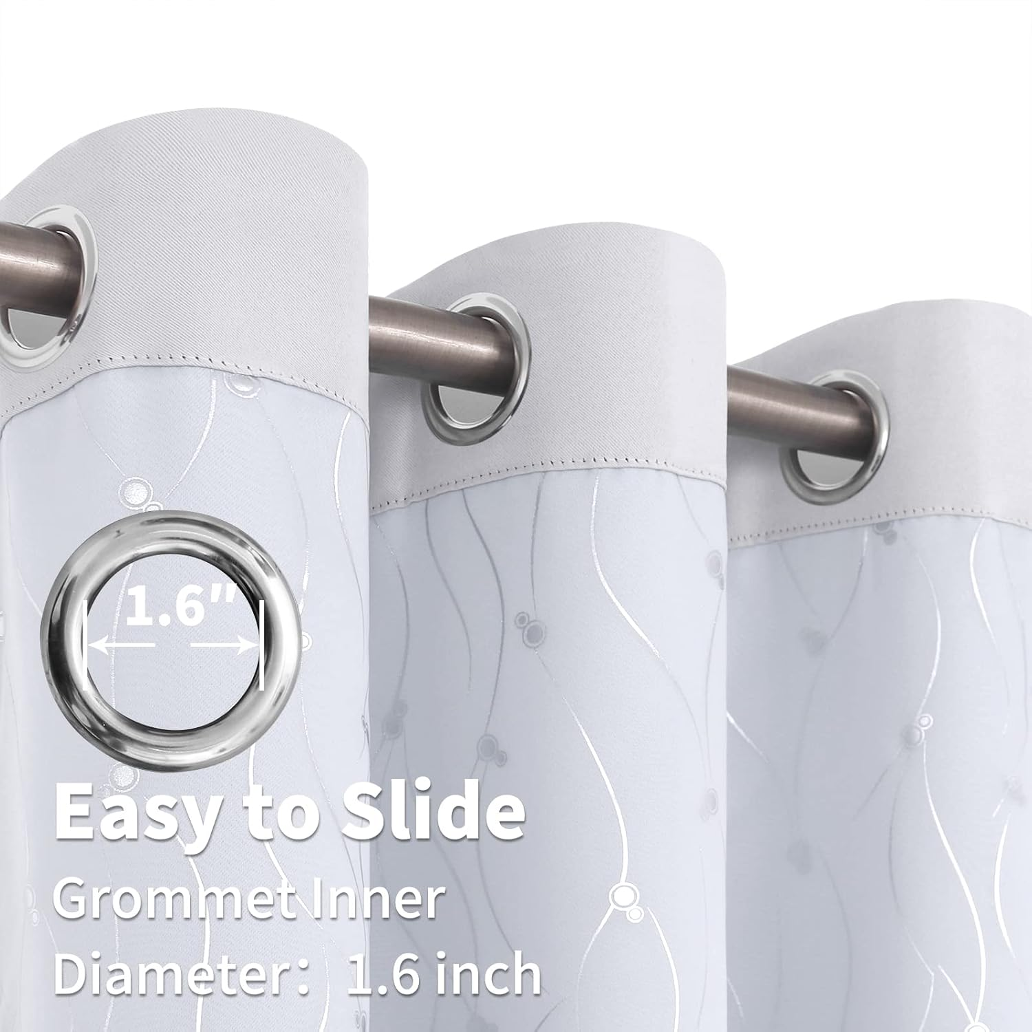 Bgment White Blackout Curtains with Sheer Overlay, Double Layer Nursery Drapes Grommet Silver Printed Thermal Insulated Panels for Bedroom/Living/Kide Room, 2 Panels Each 52 X 84 Inch, Greyish White image number 4