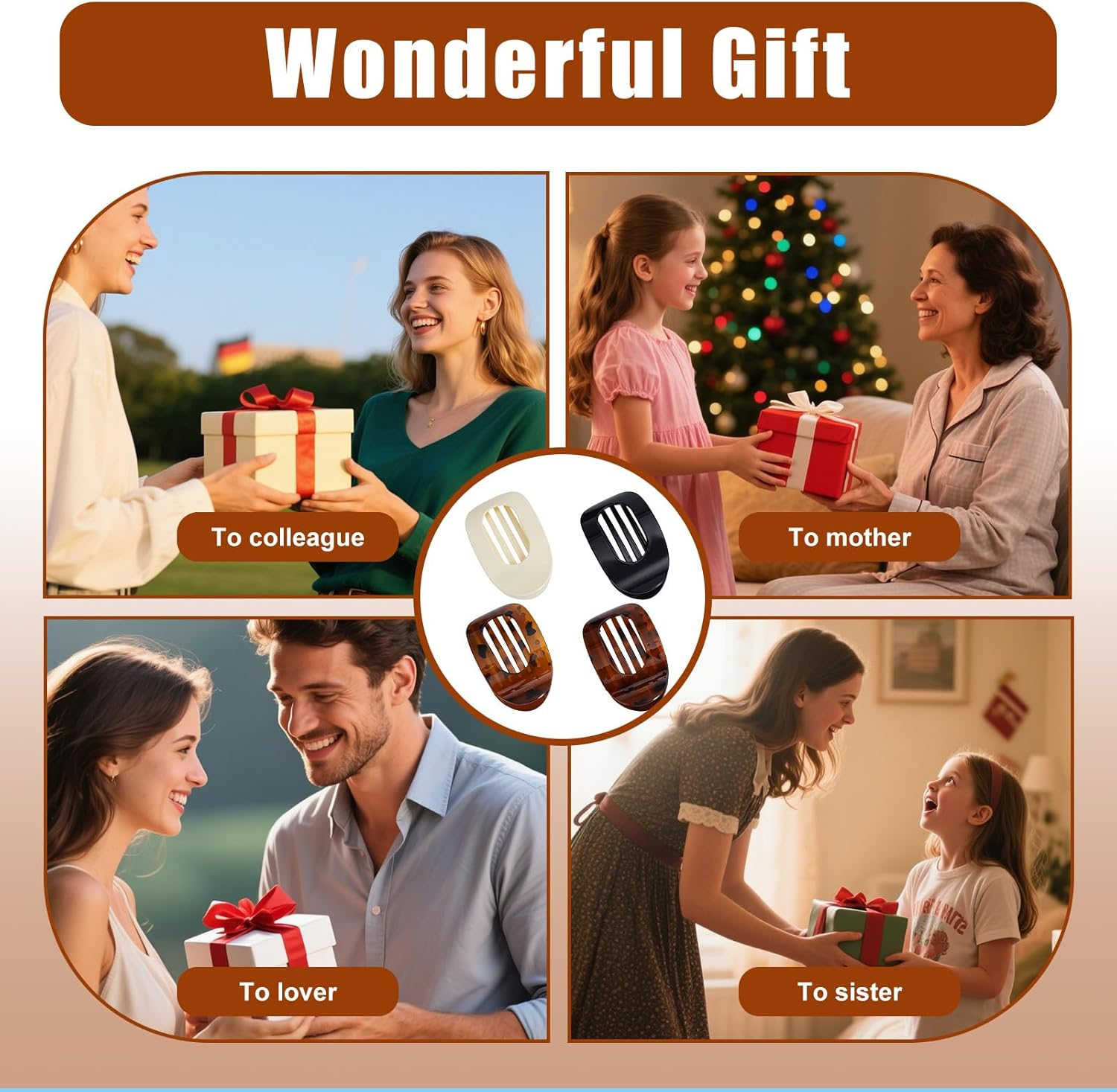 Tiyiyok Women'S Hair Clips, Flat Claw Clip for Women, Acetate Flat Hair Clips, Pack of 4, Suitable for Thick and Thinning Hair, Comfortable Curved Flat Clips image number 1