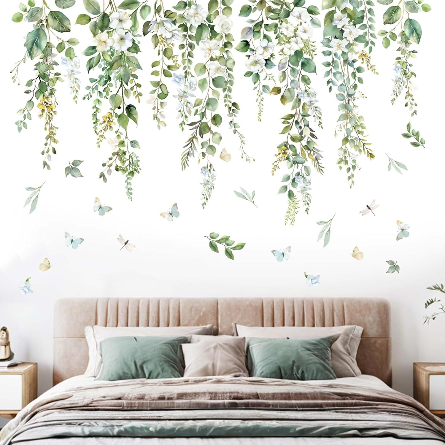 Hanging Vine Wall Decals - Green Nature Plants Leaves Wall Stickers - Bedroom Living Room Sofa TV Background Home Wall Decor image number 2