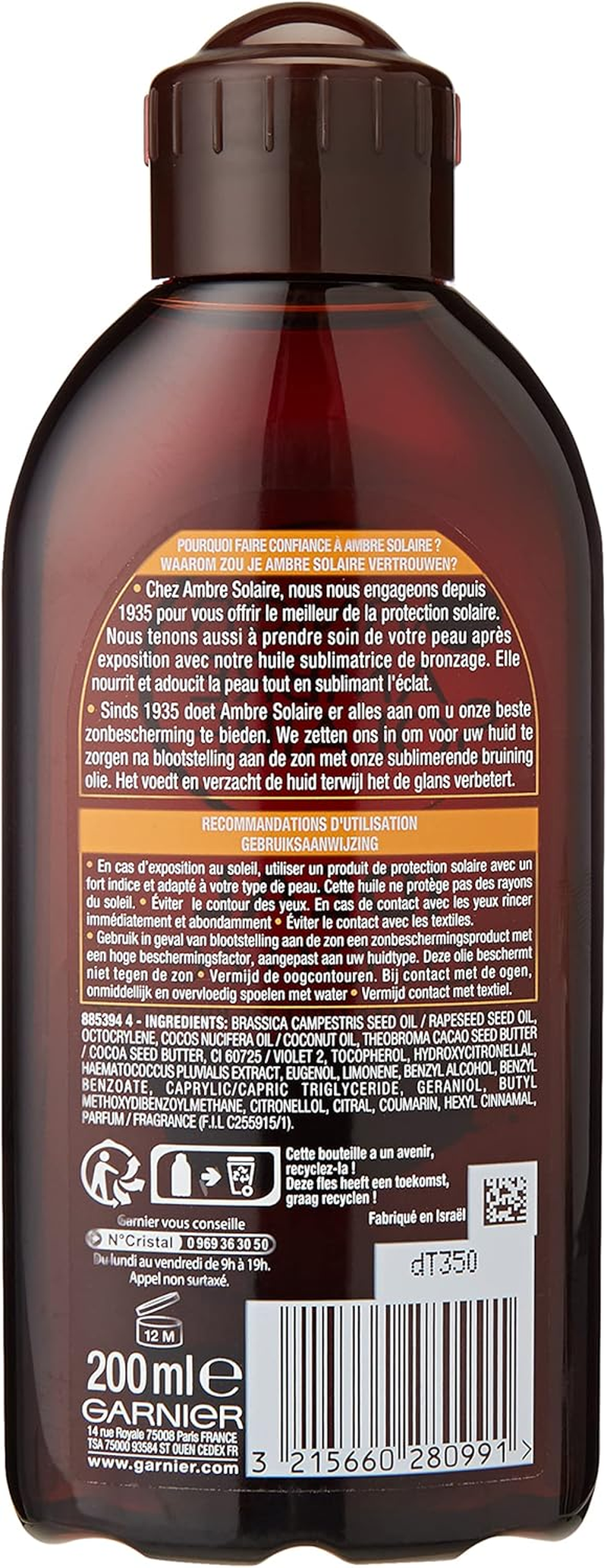GARNIER - Ambre Solaire - Huile Bronzante Intense Aux Senteurs De COCO Spf2-200Ml image number 1
