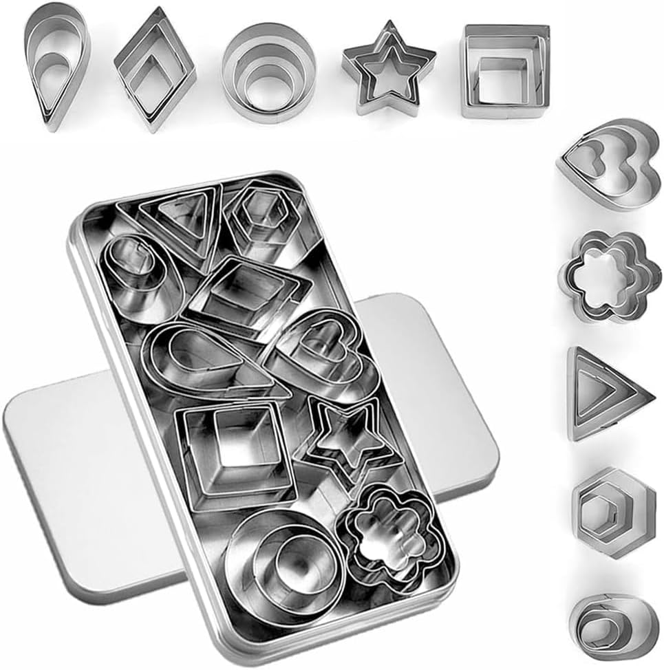 VJSSUJK 30Pcs Mini Cookie Cutters Set with Box, Small Stainless Steel Geometric & Fruit Shapes for Biscuit Baking & Polymer Clay Crafts image number 5