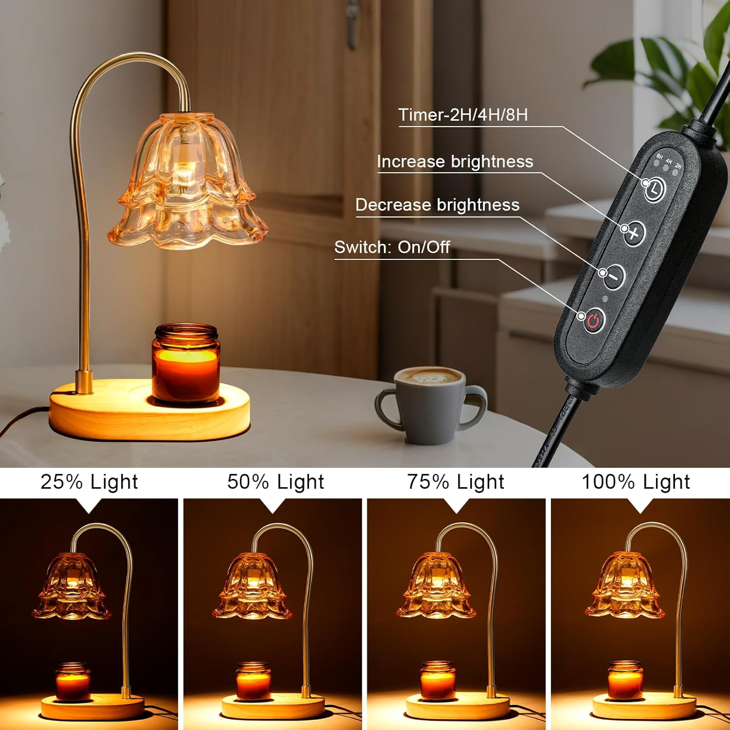 Candle Warmer Lamp AU Plug&ndash; Adjustable Dimmable 35W Light with Timer, Vintage Bluebell Lamp, Safe Design for Wax Melts & Jar Candles, Home Decorative Floral Night Light for Bedroom Birthday Gift image number 2