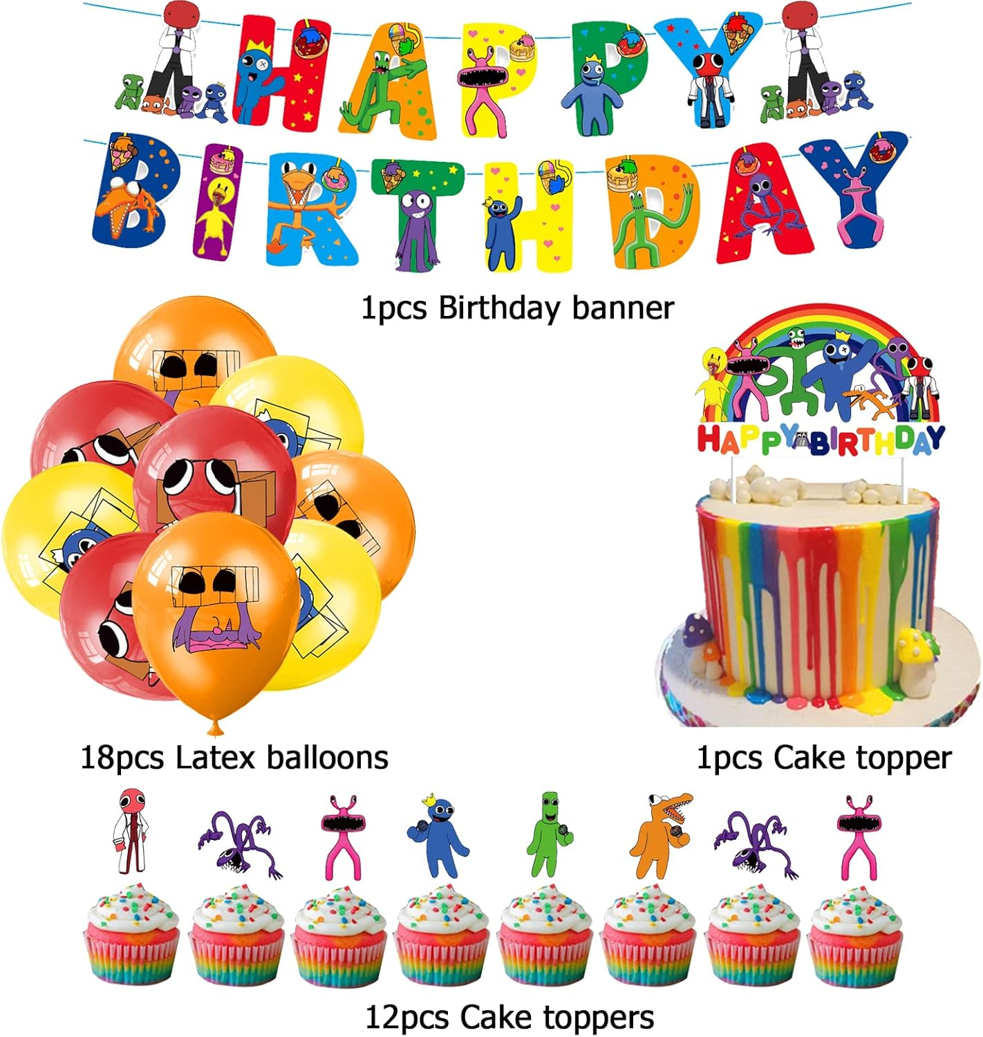Birthday Party Decorations Rainbow Friends Balloons Birthday Roblox Rainbow Friends Birthday Cake Decorations Rainbow Friends Happy Birthday Banner Rainbow Friends Birthday Decoration image number 3