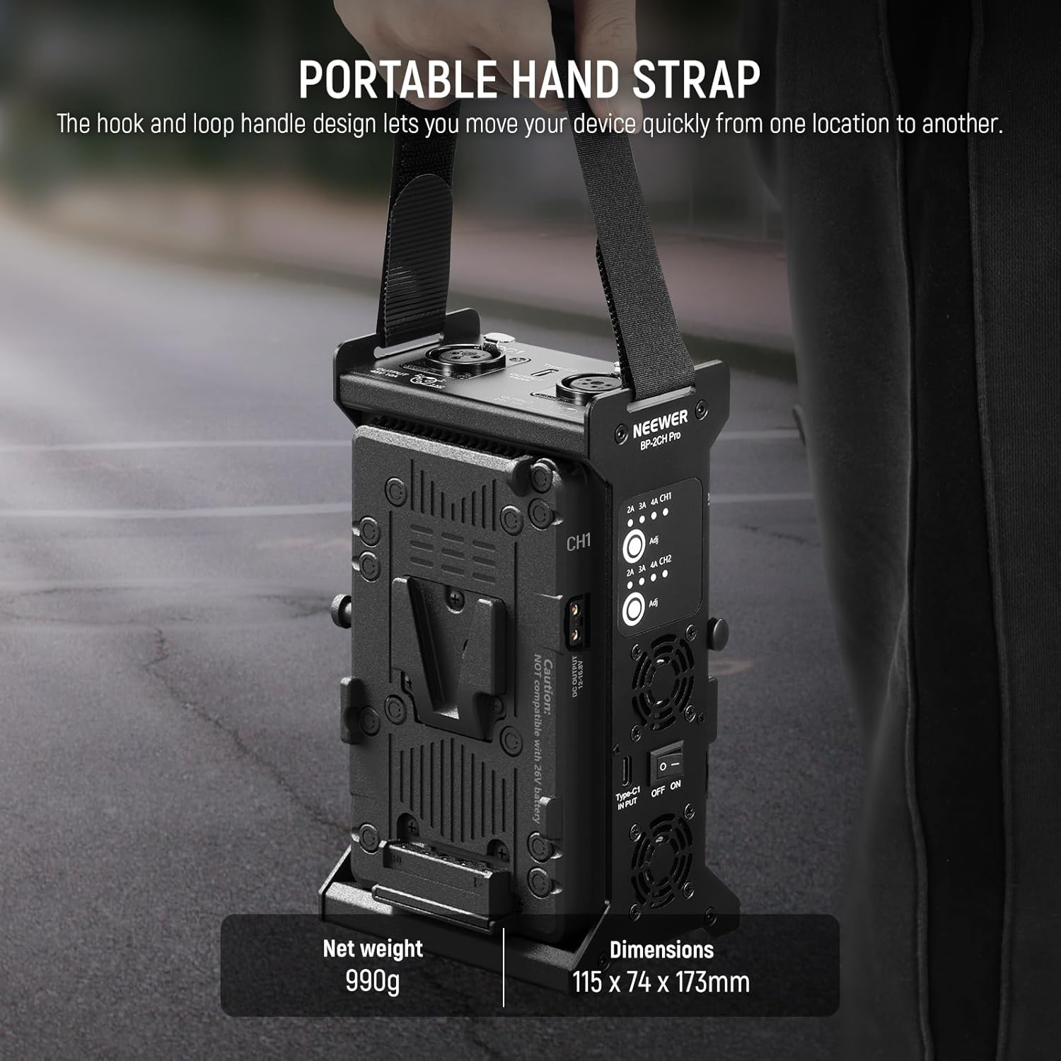 NEEWER V Mount Battery Charger Dual Channel with 100W PD USB C Fast Charging， DC 48V/DC24V/100W PD/D TAP Outputs， Multifunctional Metal Charger Compatible with Smallrig NEEWER PS099E VB99， BP-2CH Pro