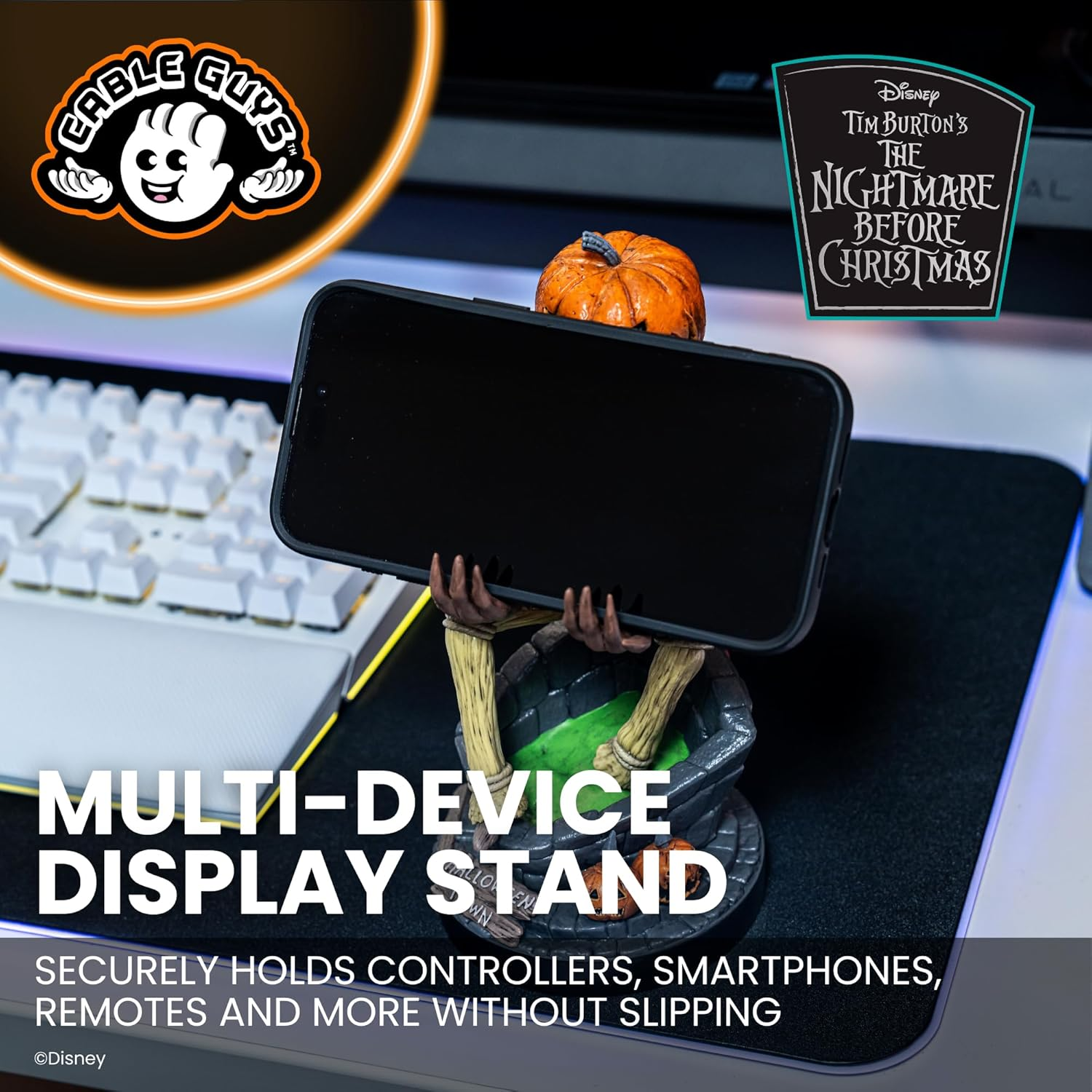 Cable Guys - Nightmare before Christmas: Jack Pumpkin King Original Controller and Phone Holder (Xbox, Playstation, Nintendo Switch) & Phone (Iphone, Samsung, Google) image number 4