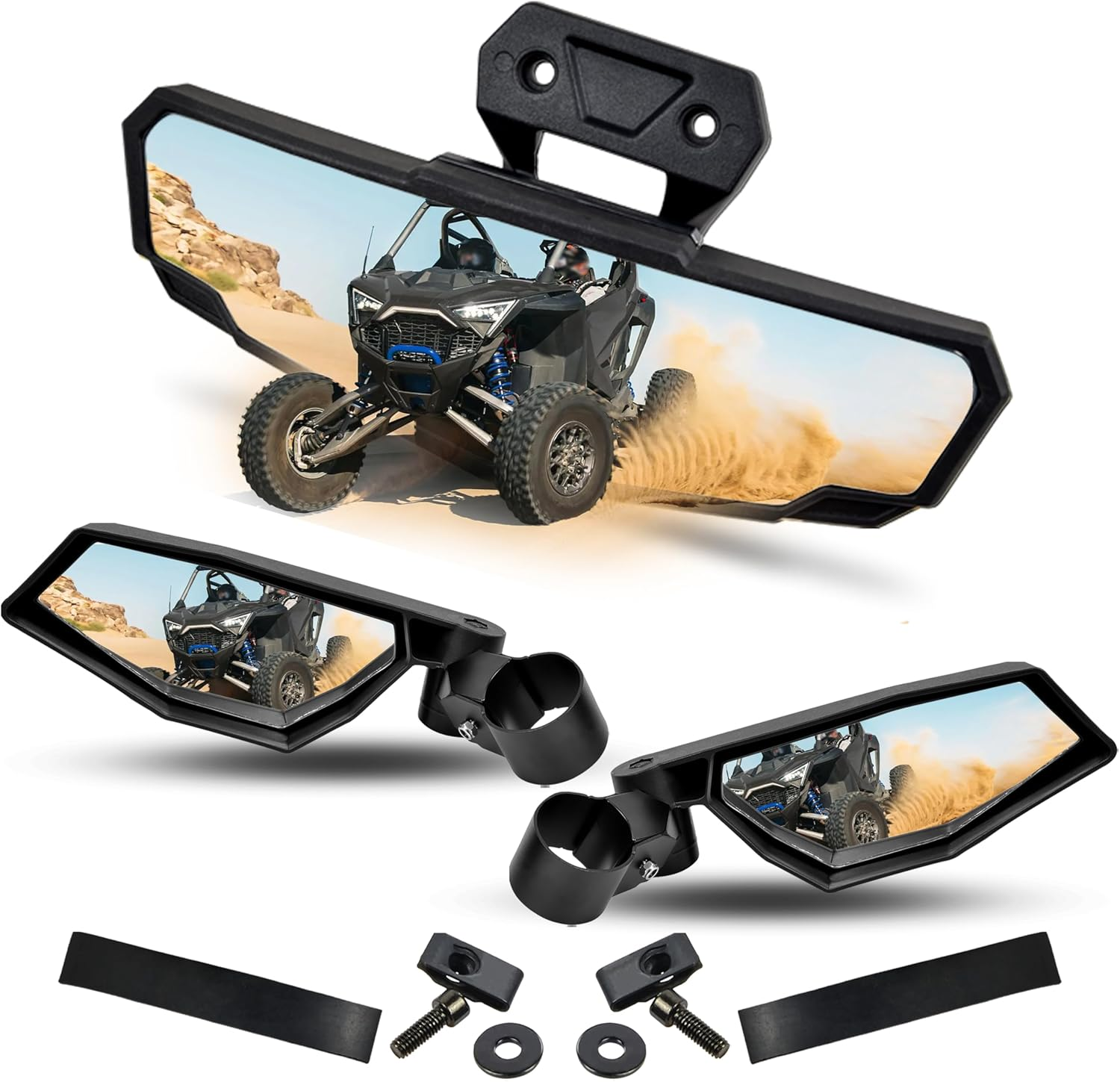 SAUTVS Premium Center Convex Rearview Mirror and Adjustable Folding Side Rear View Mirrors Kit for Polaris RZR PRO Xp/Pro R/Turbo R 2020-2024 (Replace #2883762, #2883763) image number 3