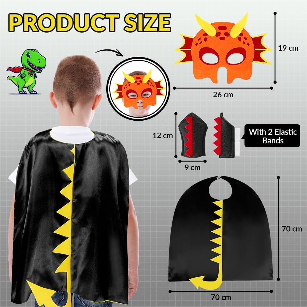 AUTOWT Dinosaur Capes Costume for Kids, 4 Pack Dragon Toddlers Boys Girls Dress up Costumes Clothes with Masks Paws Dino Role Play Birthday Party Favors - Black image number 5