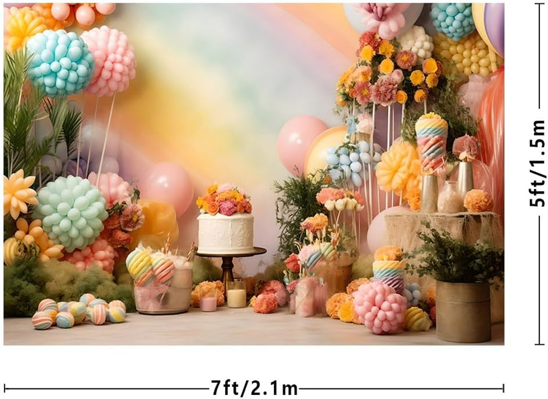 MEHOFOND 7X5Ft Girls Birthday Backdrop for Photography Candy Bar Balloon Floral Dessert Background Kids Portrait Cake Crush Birthday Party Decoration Banner Studio Supplies image number 3