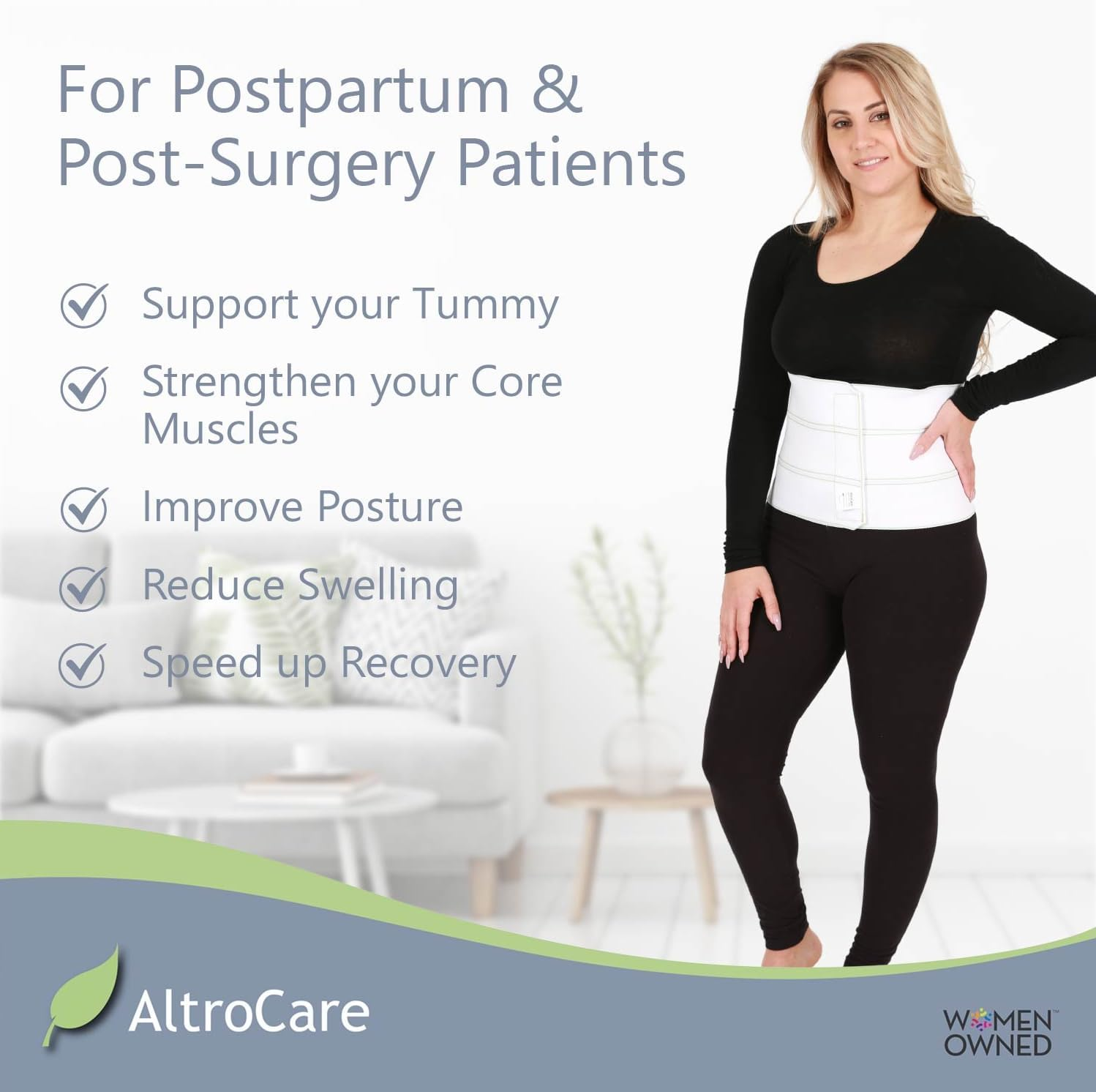 Postpartum & Post Surgery Abdominal Binder. 3-Panel Belly Band for Recovery after Childbirth, Hysterectomy, Tummy Tuck, Hernia, Diastasis Recti. Size 2XL (60" to 75"). Made in USA. image number 3