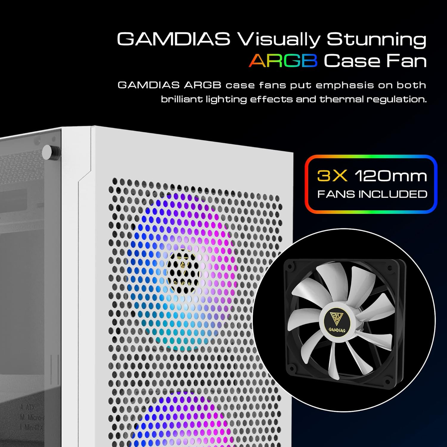 GAMDIAS Zeus White RGB Gaming ATX Mid Tower Computer PC Case with Side Tempered Glass Panel and a Magnetic Dust Filter & 3 Built-In 120Mm ARGB Fans image number 1