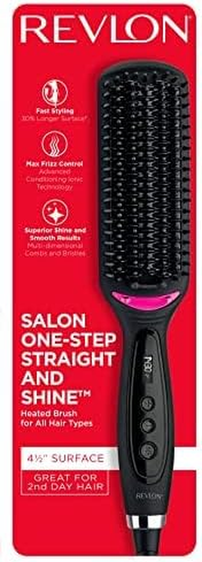 REVLON Salon One-Step Straight and Shine Heated Brush for Visibly Shinier, Smoother Hair | Hair Straightener That Revives Second Day Hair with an Ion Generator That Helps Reduce Frizz image number 2