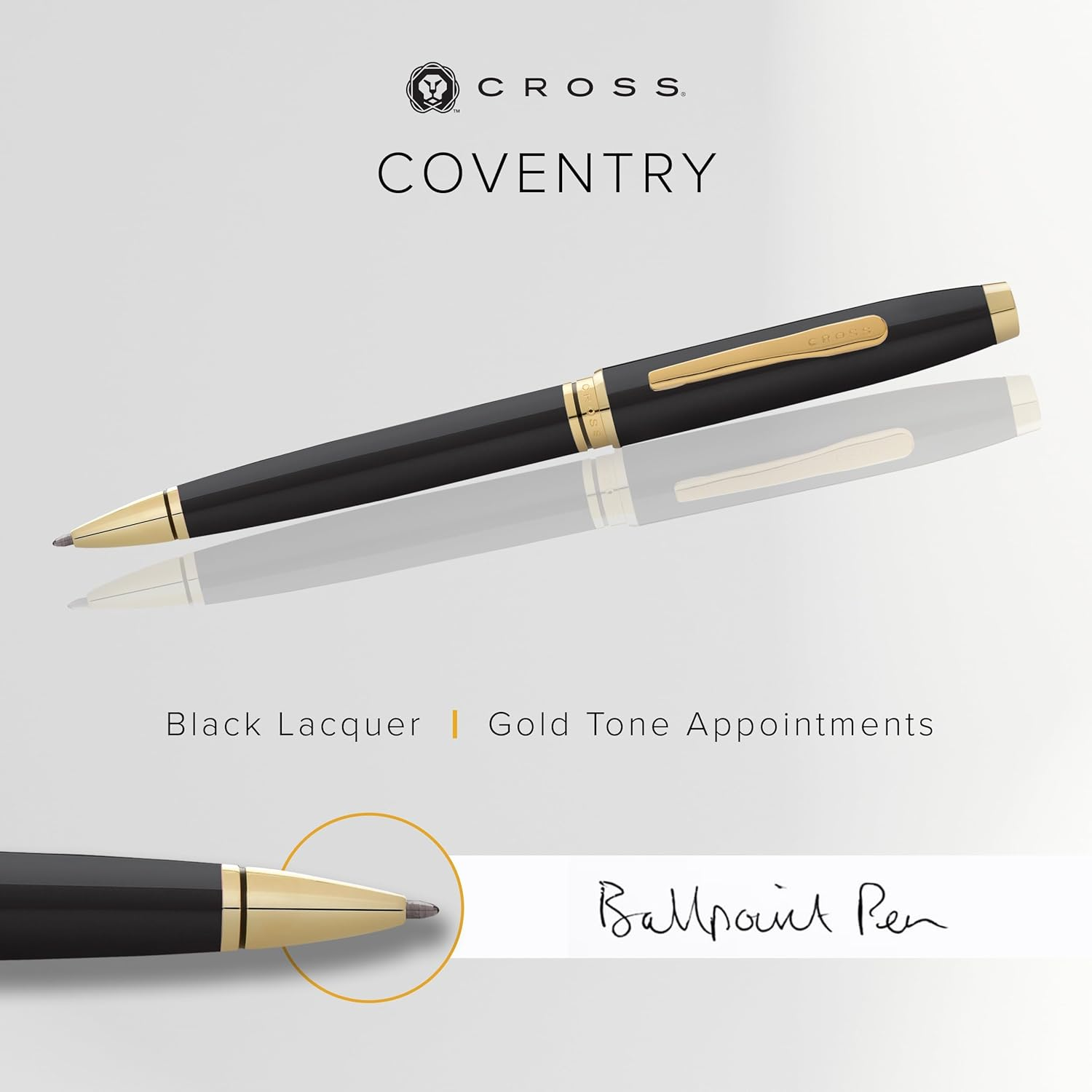 Cross Coventry Ballpoint Pen, Black Lacquer with Gold Finish image number 3