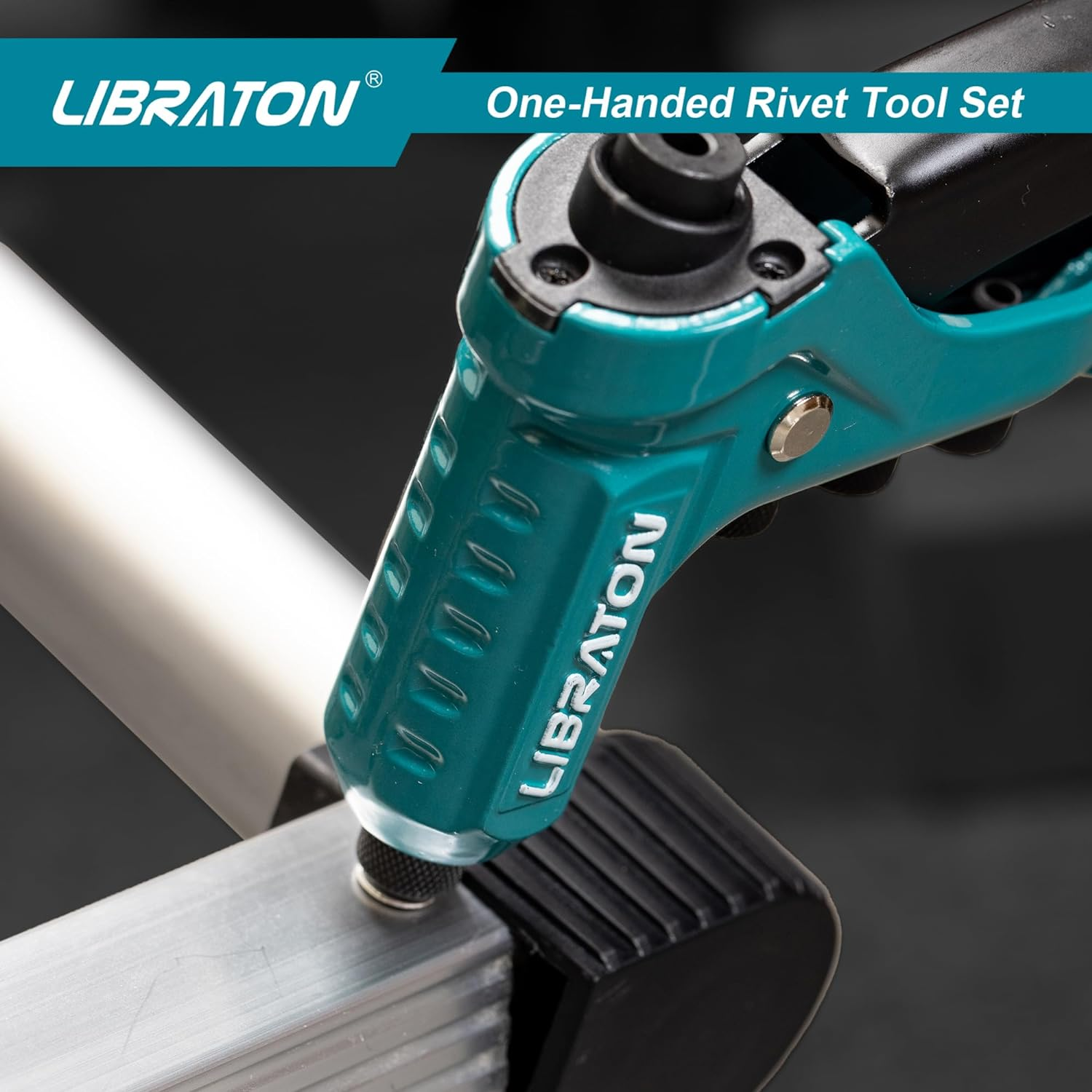 LIBRATON One-Handed Rivet Gun, Pop Rivet Gun Set, Professional Hand Riveter, Manual Riveting Tool with 200 Rivets for Metal, Includes 4 Drill Bits, 4 Tool-Free Interchangeable Heads, Storage Case image number 3