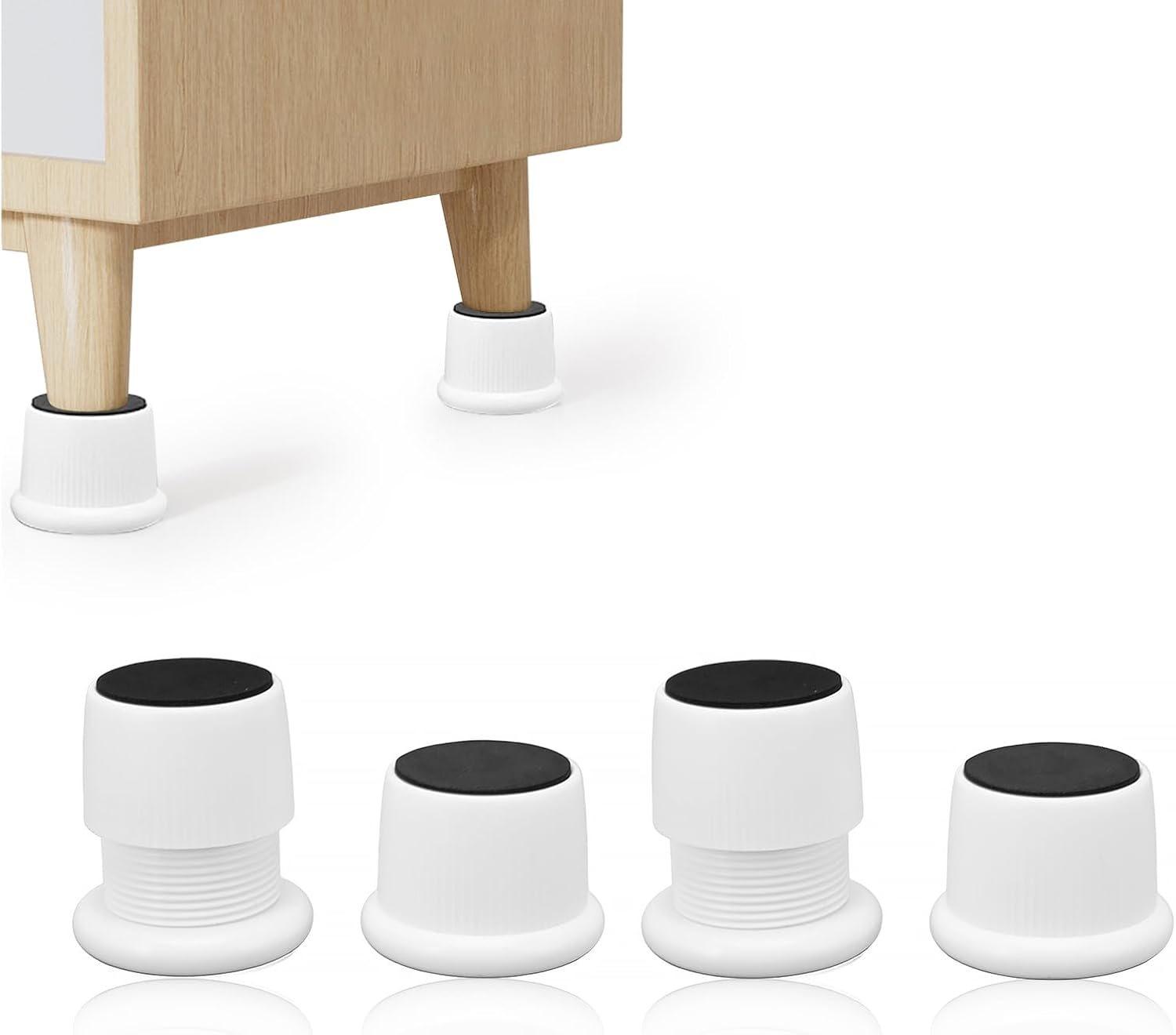 Omabeta 4PCS Furniture Risers with 100Kg Load Capacity, 40-65Mm Adjustable Height for Coffee Machine, Non Slip Furniture Pads for Sofa Bed Table Chair Cabinet,White