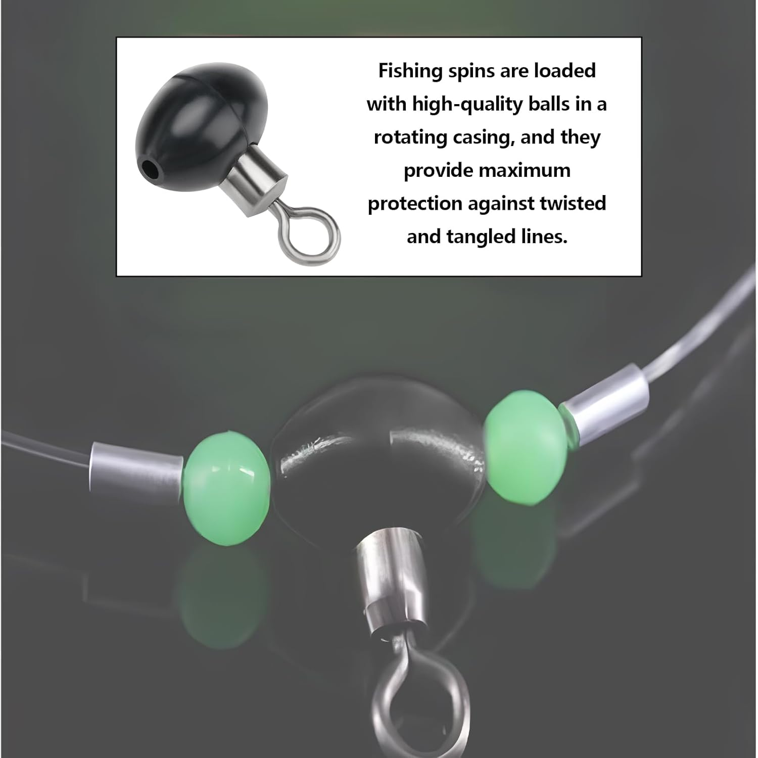 Ecsing 50 Pieces 12X16Mm Fishing Rolling Swivel Slider Bead Fishing Pulley Beads Fishing Tackle Zip Slidersfishing Tackle Running Slider Bead Swivel Connector, Black image number 5